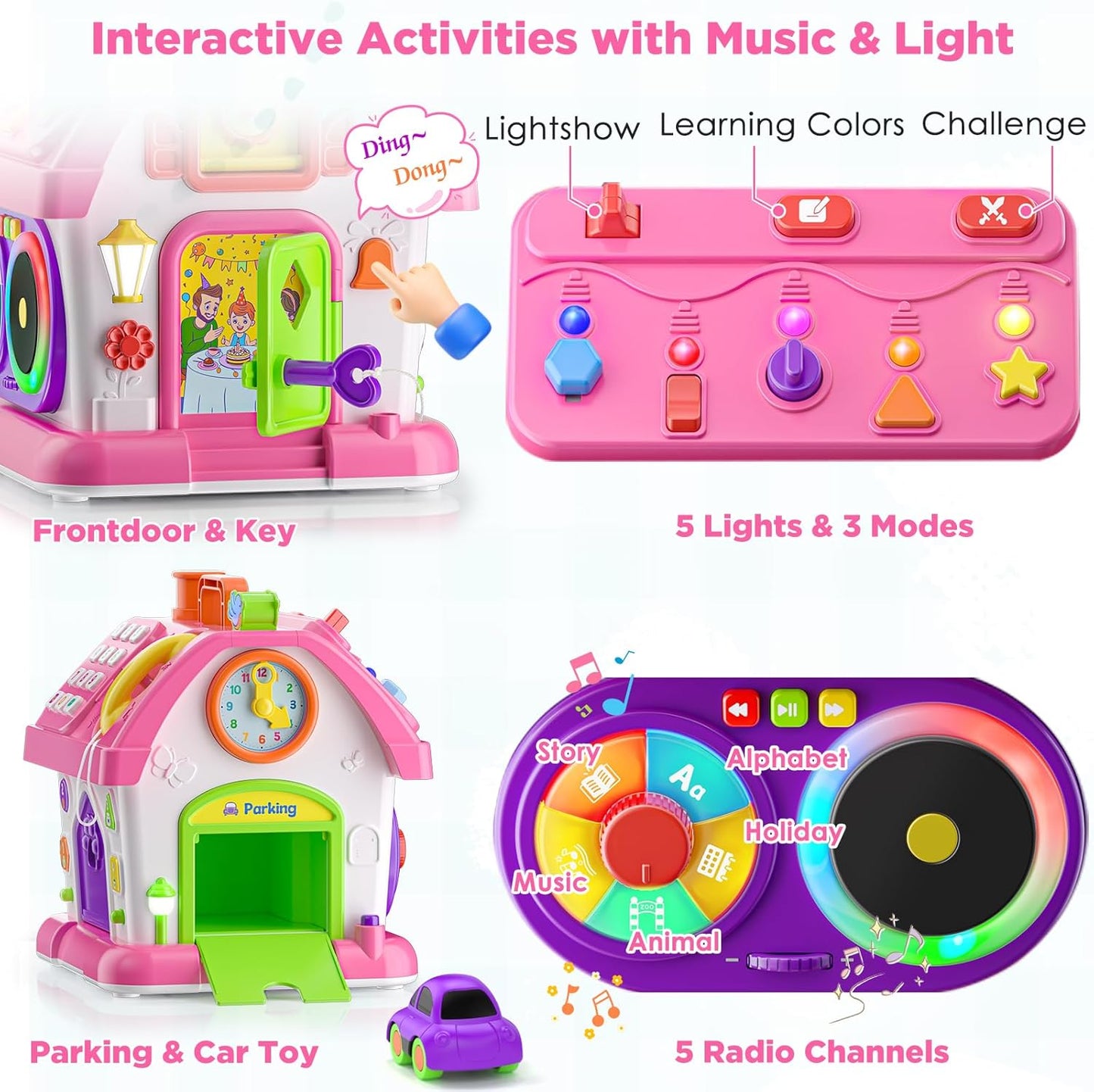 Musical Montessori Toys for 1 Year Old Girl Gifts, First Birthday Gifts for 1 Year Old Girl, Educational Baby Toy 12-18 Month Toddlers Ages 1-2 (Pink)