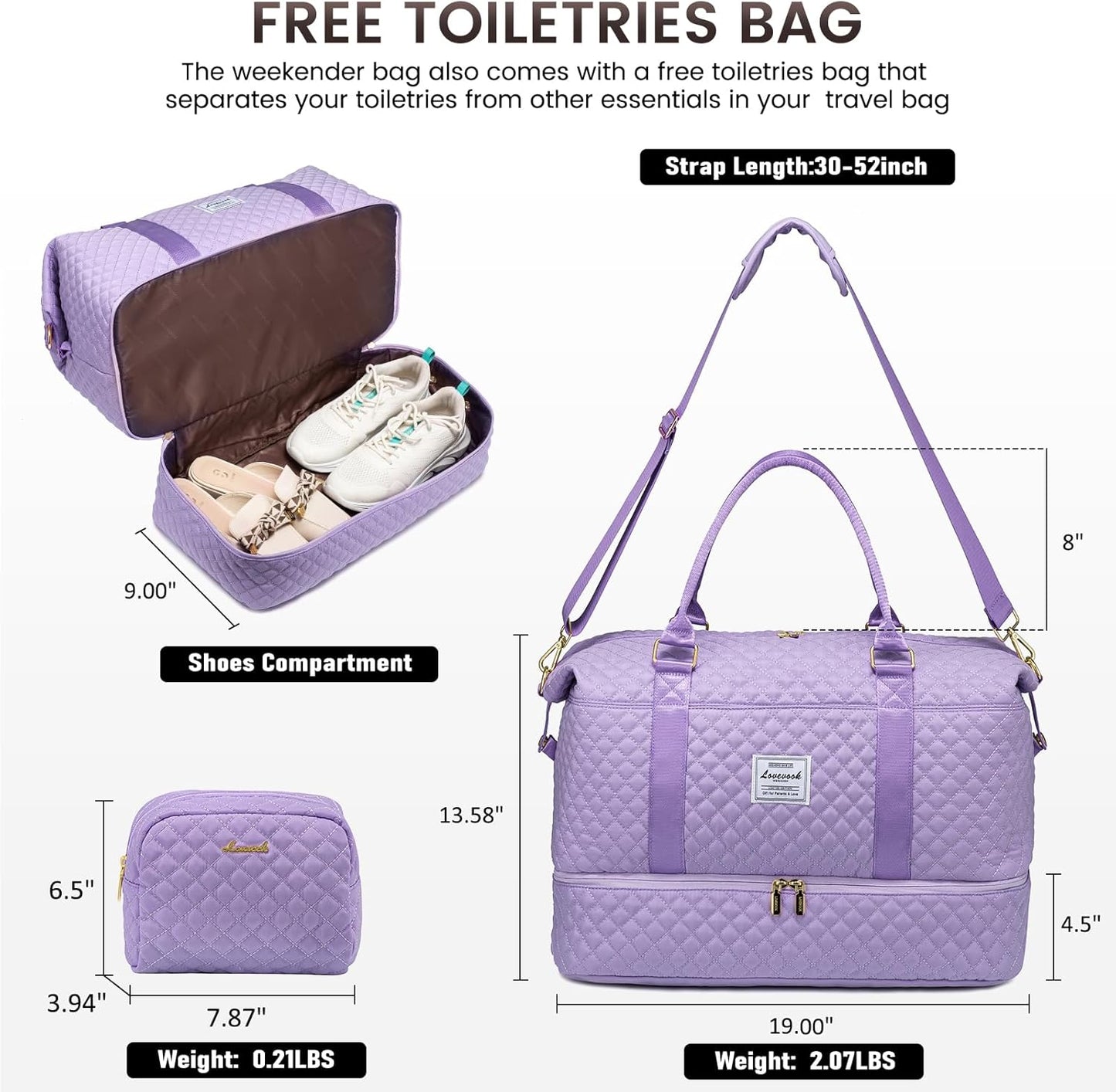 LOVEVOOK Travel Duffle Bag,Weekender Bags for Women with Shoe Compartment，Carry on Overnight Bag with Toiletry Bag,Gym Duffel Bag with Wet Pocket, Hospital Bags for Labor and Delivery