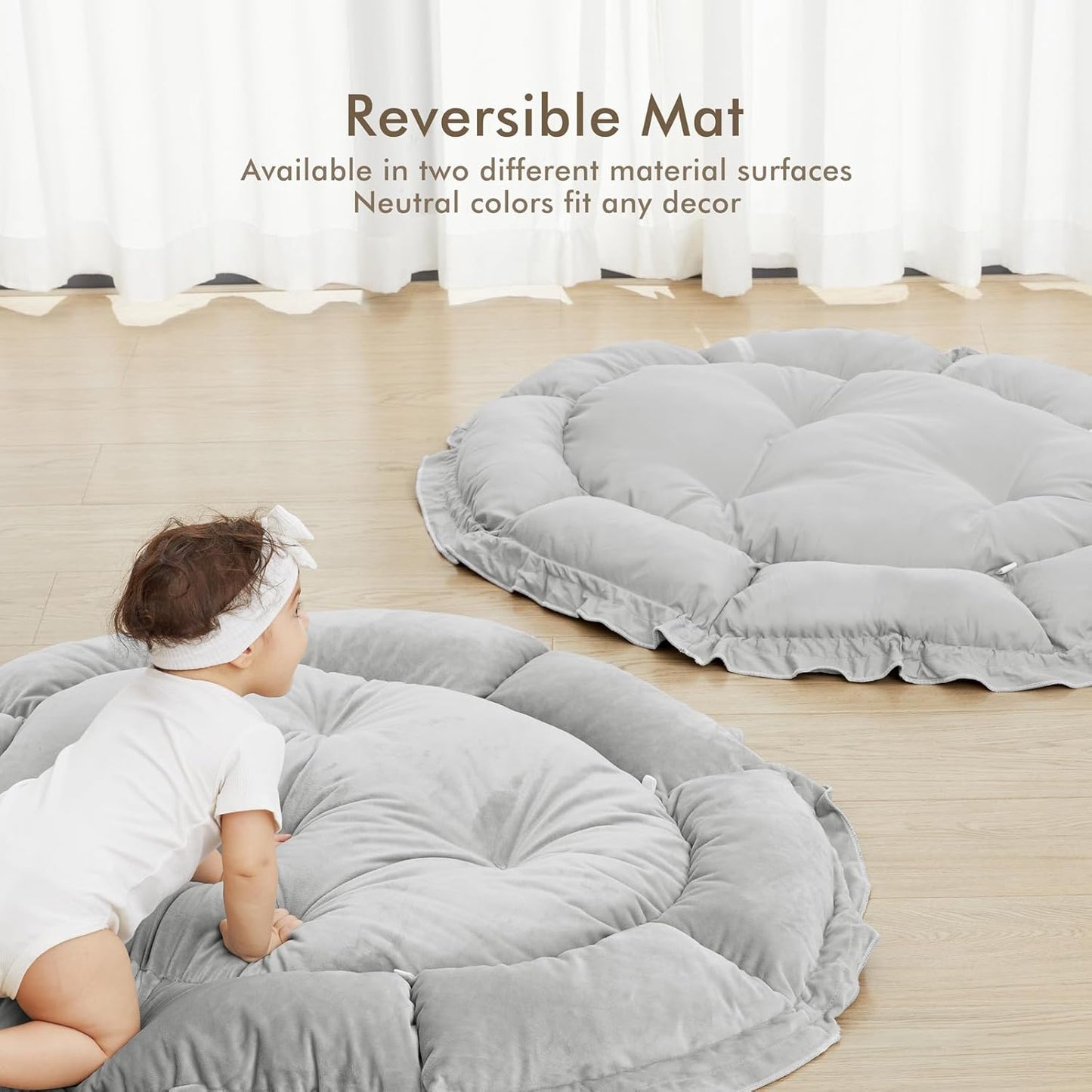 ANGELBLISS 5 in 1 Baby Play Gym Mat, Reversible Tummy Time Mat with 5 Sensory Toys for Stage-Based Developmental, Thick & Large Baby Activity Center from Newborn to Toddler (Grey)