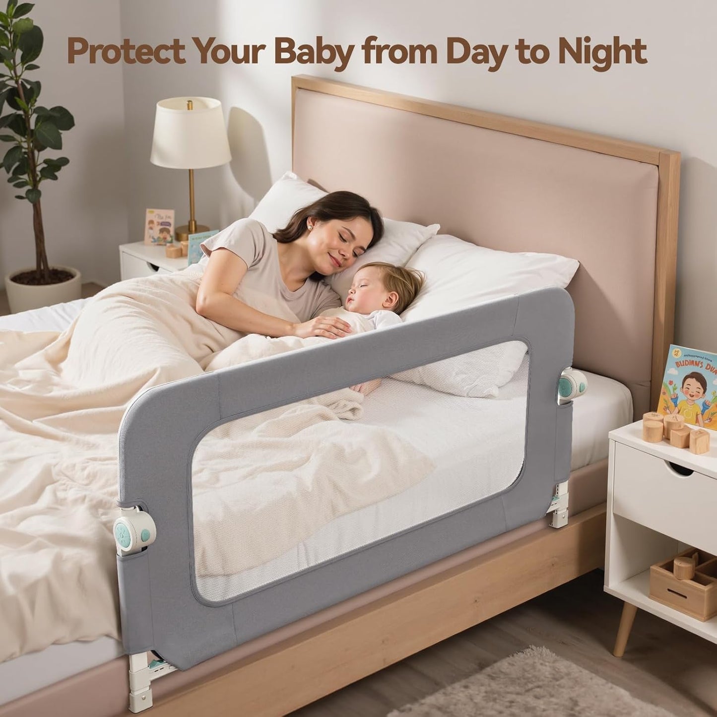 Reinforced Bed Rail for Toddlers – 59’’ Extra Long Safety Guard with Thickened Material, Adjustable & Folding Bed Rails for Twin, Full, Queen, King Beds