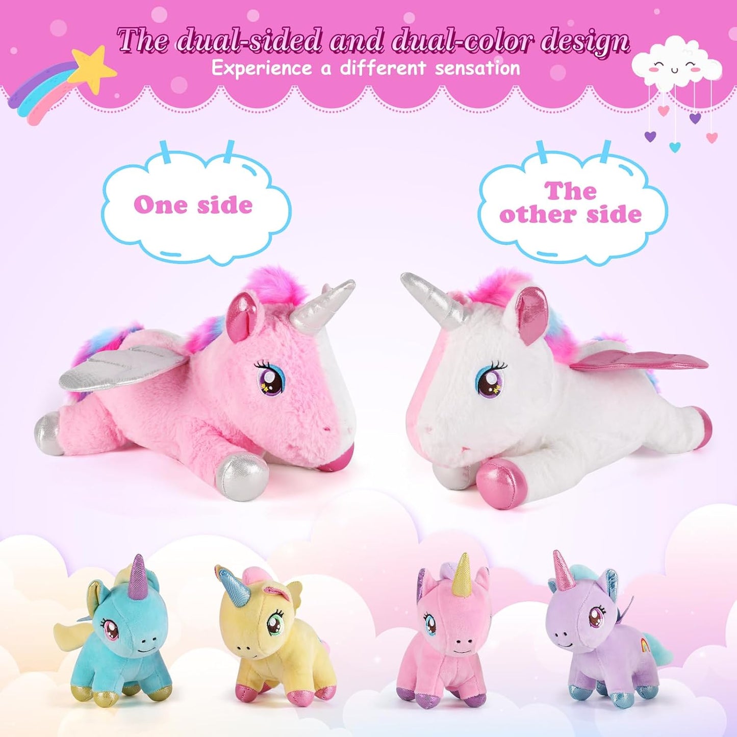5 Pieces Unicorn Stuffed Animals - 1 Mommy Stuffed Unicorn with 4 Babies - Unicorns Gifts for Girls Ages 3 4 5 6 7 8, Unicorns Plush Toys for Christmas, Valentine's, Birthday Gifts (Pink)