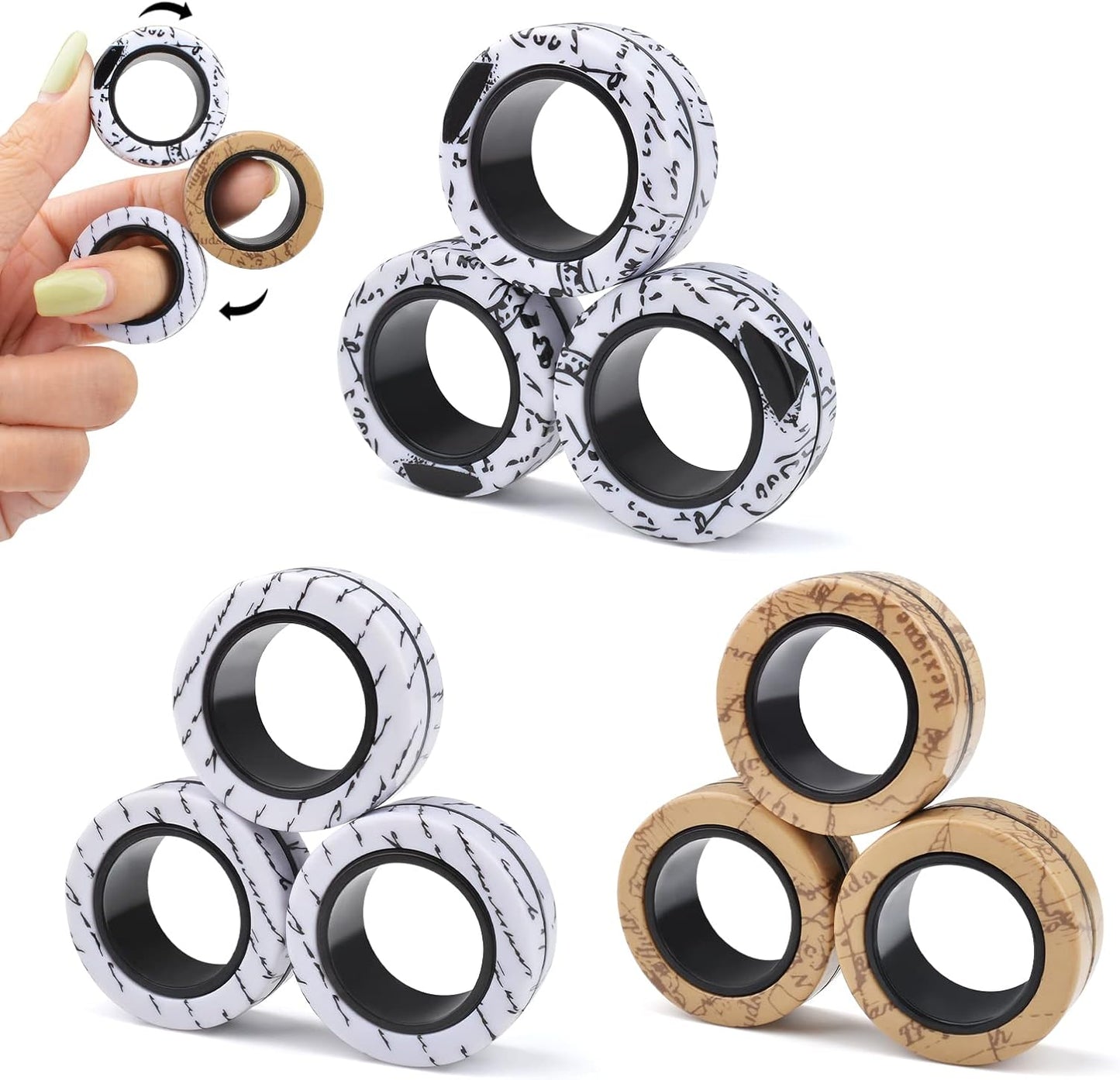 Cevioce 9 Pcs Magnetic Rings Fidget Toys Adults Teens Kids|ADHD Fidget Toy Pack for Anxiety Relief,Coolest Gifts for Teen Boys,Birthday Gifts for 8 9 10 11+ Year Old Boy & Girl