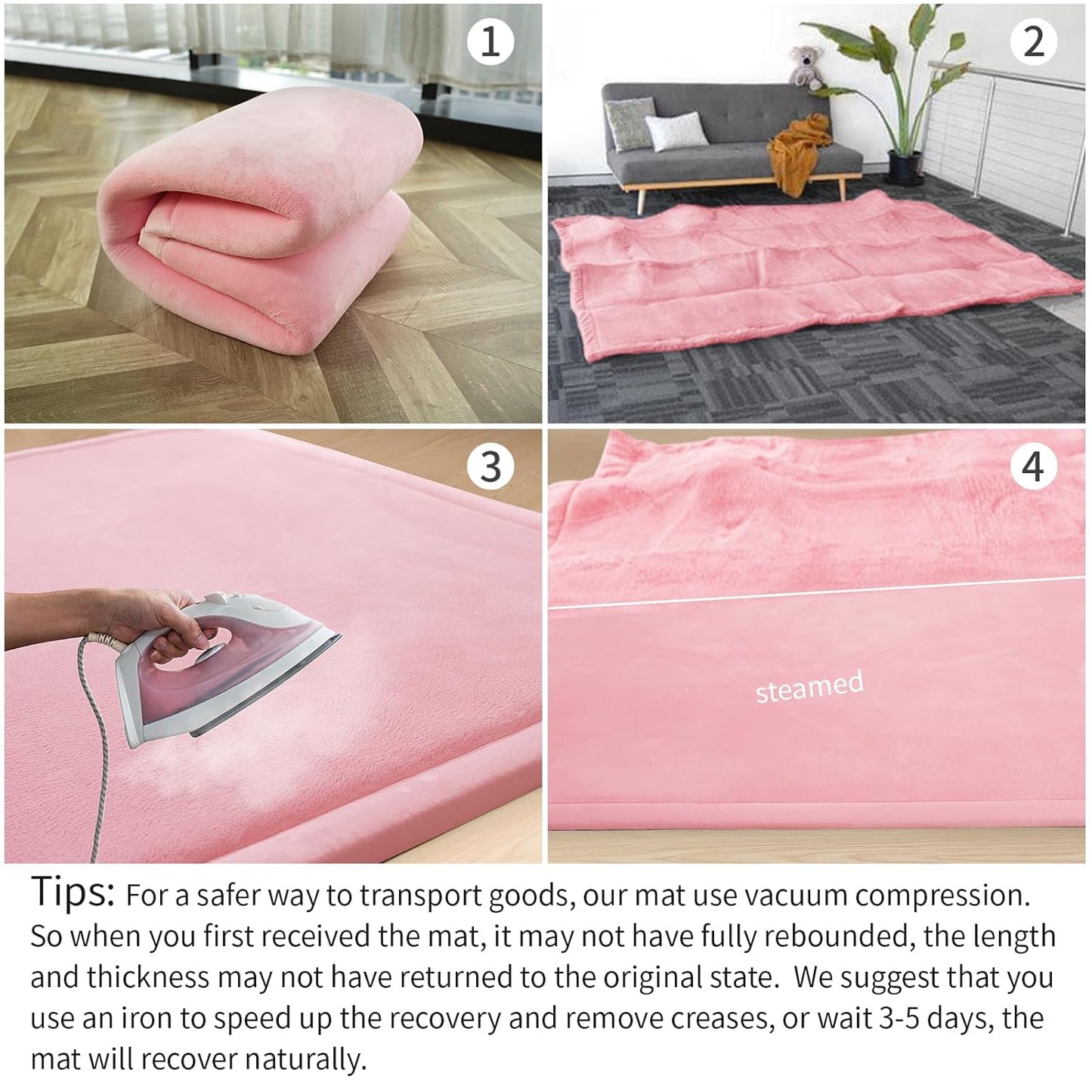 Baby Play Mat for Floor,1.3" Thick Memory Foam Tummy Time Mat,Soft Coral Velvet Nursery Rug,Extra Large Non Slip Crawling Mat for Toddlers,Infants,Kids,Yoga Mat,Tatami Mat for Living Room(Pink)