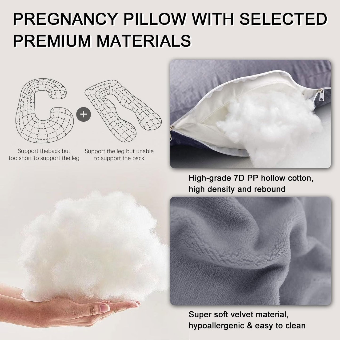 Pregnancy Pillows for Sleeping, U Shaped Full Body Maternity Pillow with Removable Cover - Support for Back, Legs, Belly, HIPS for Pregnant Women,Pregnancy Pillow, Grey