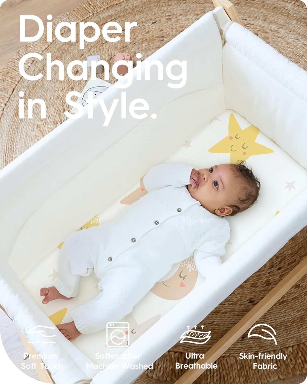 Extra Stretchy Changing Pad Cover, TotBasic Ultra Soft Premium Jersey Knit Changing Pad Sheets, Unisex for Boys Girls, Fits All Standard Changing Tables/Dresser Tops - 2 Pack (Planet & Moon)