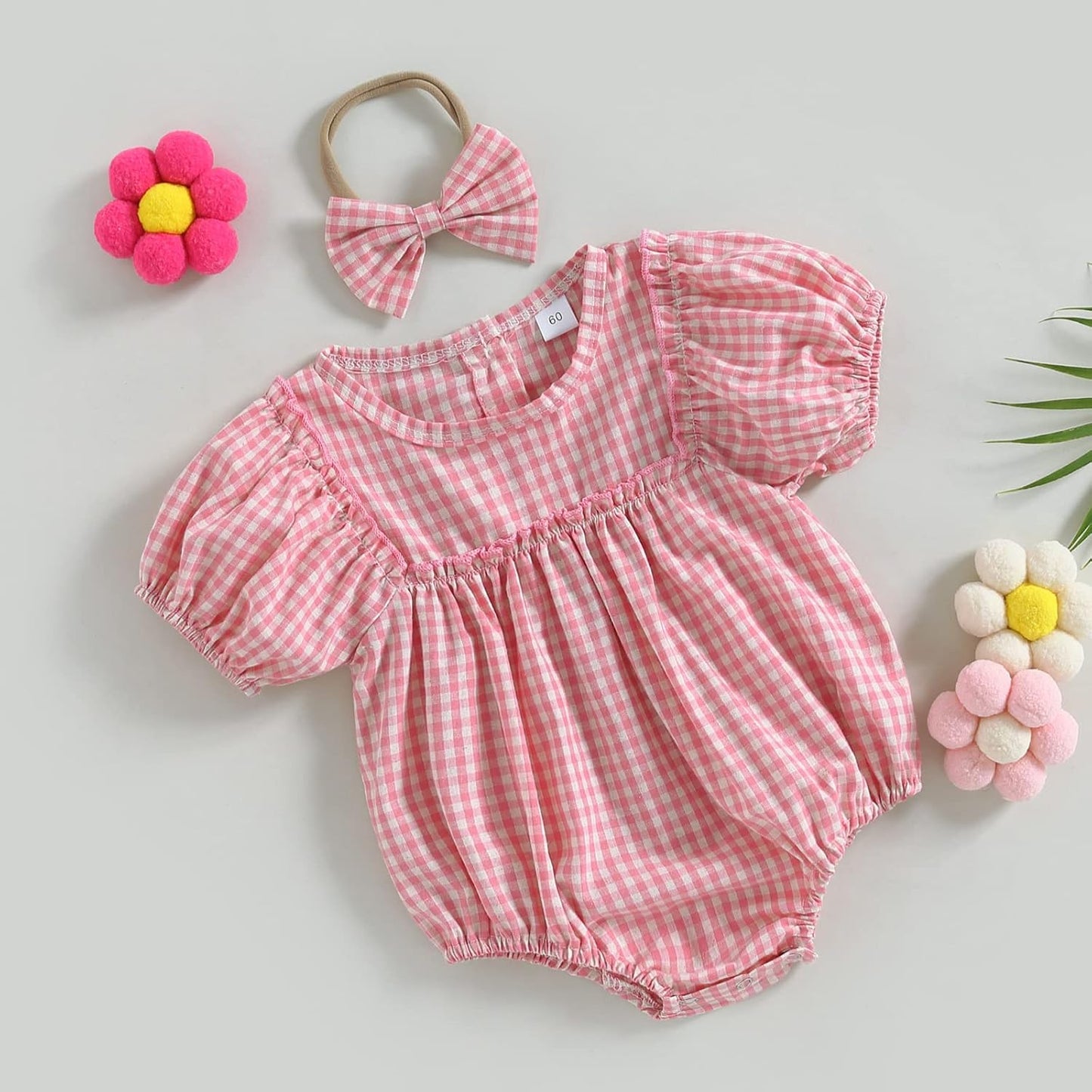 Douhoow Infant Baby Girl Plaid Romper Baby Sweatshirt Romper Ruffle Festival Clothes Fall Winter Outfits with Headband