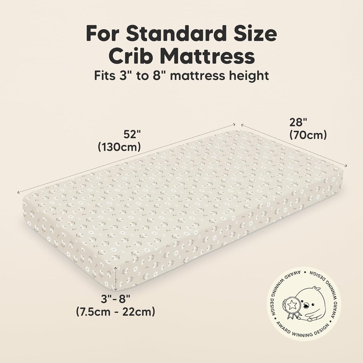 KeaBabies 2-Pack Organic Crib Sheets for Boys, Girls - 52x28 Fitted Crib Mattress Sheet Neutral, Breathable Jersey Cotton Cover for Baby Bed, Toddler Mattress, Soft & Cute Prints (Daisies)