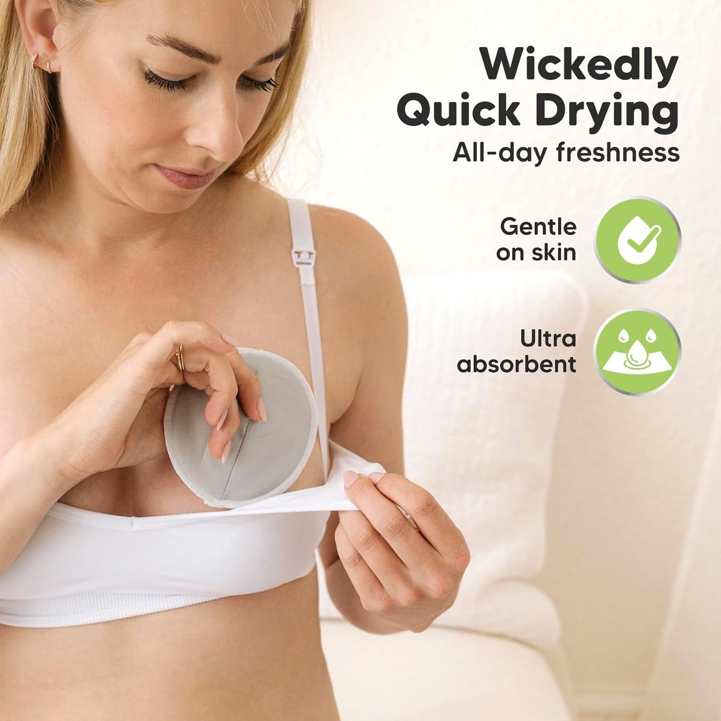 Organic Breast Pads - 14 Viscose Derived from Bamboo Washable Pads + Wash Bag, 3-Layers Breastfeeding Nipple Pad for Maternity, Reusable Nipplecovers for Breast Feeding(Pastel Touch Lite, L 4.8")