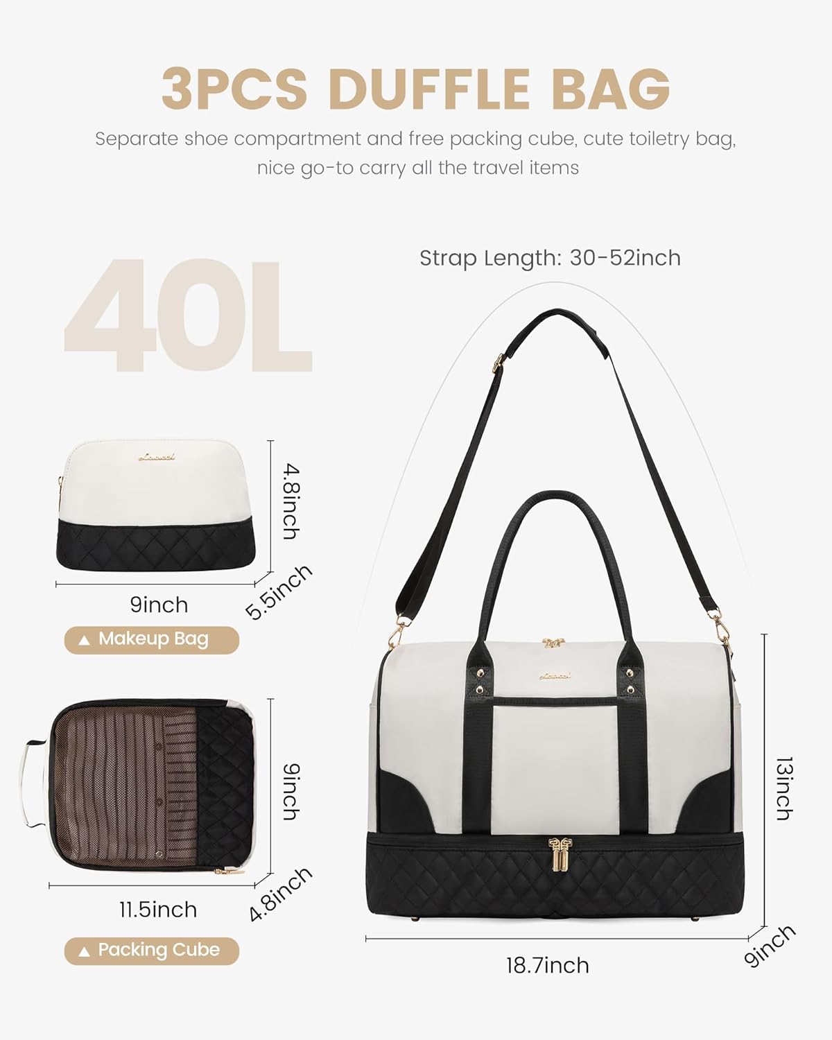 LOVEVOOK Travel Bag,Weekender Bag for Women Travel Duffle Bag with Shoe Compartment,Carry on Overnight Bag with Wet Pocket,Gym Yoga Duffel Bag,Hospital Bags for Labor and Delivery,3 Pcs Set