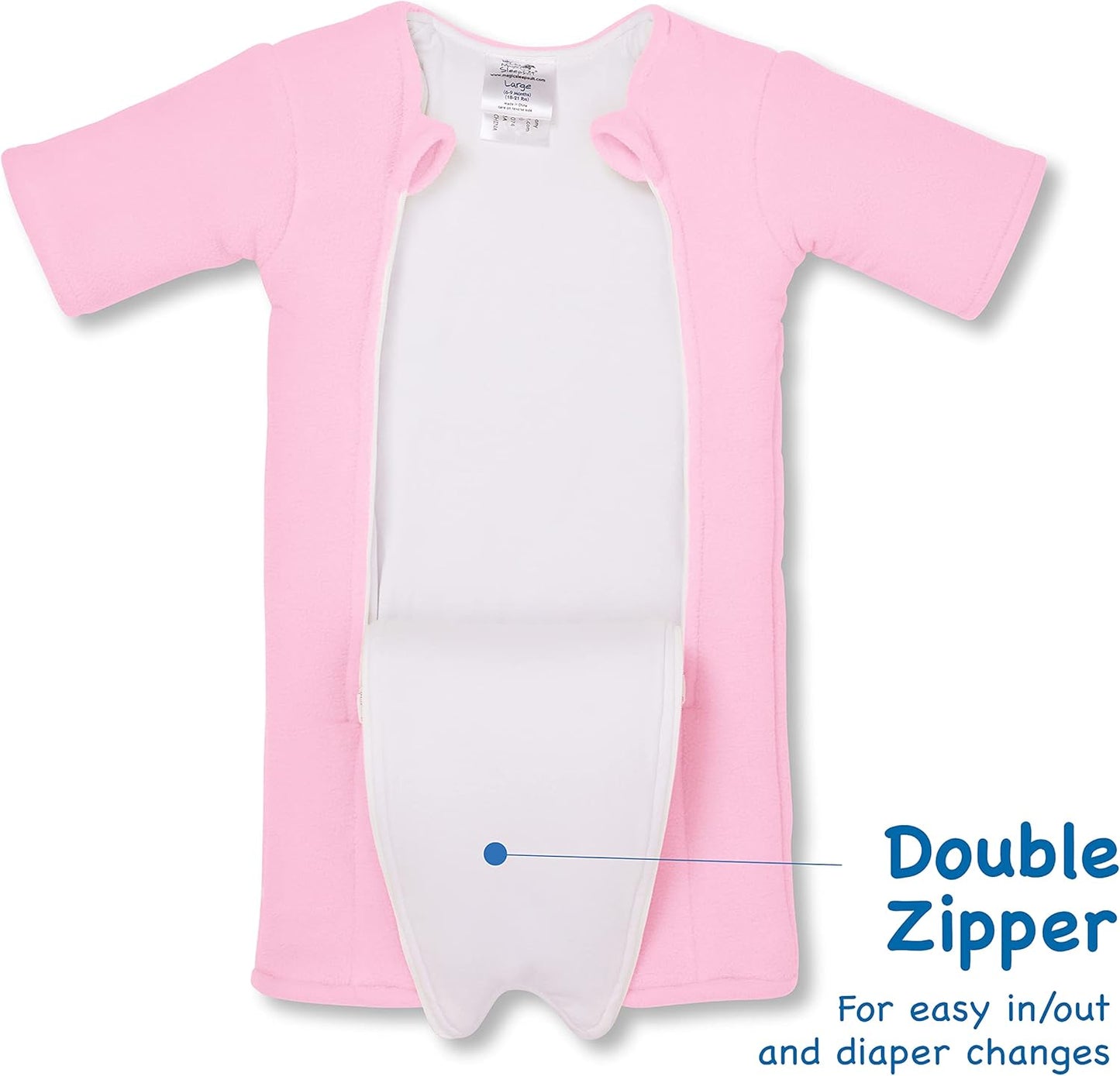 Magic Sleepsuit Baby Merlin's Microfleece Baby Swaddle Transition Product - Soft and Cozy Design, Double Zipper for Easy Diaper Changes, Promotes Safe Sleep, 3-6 Months - Pink - Large 18-21lbs