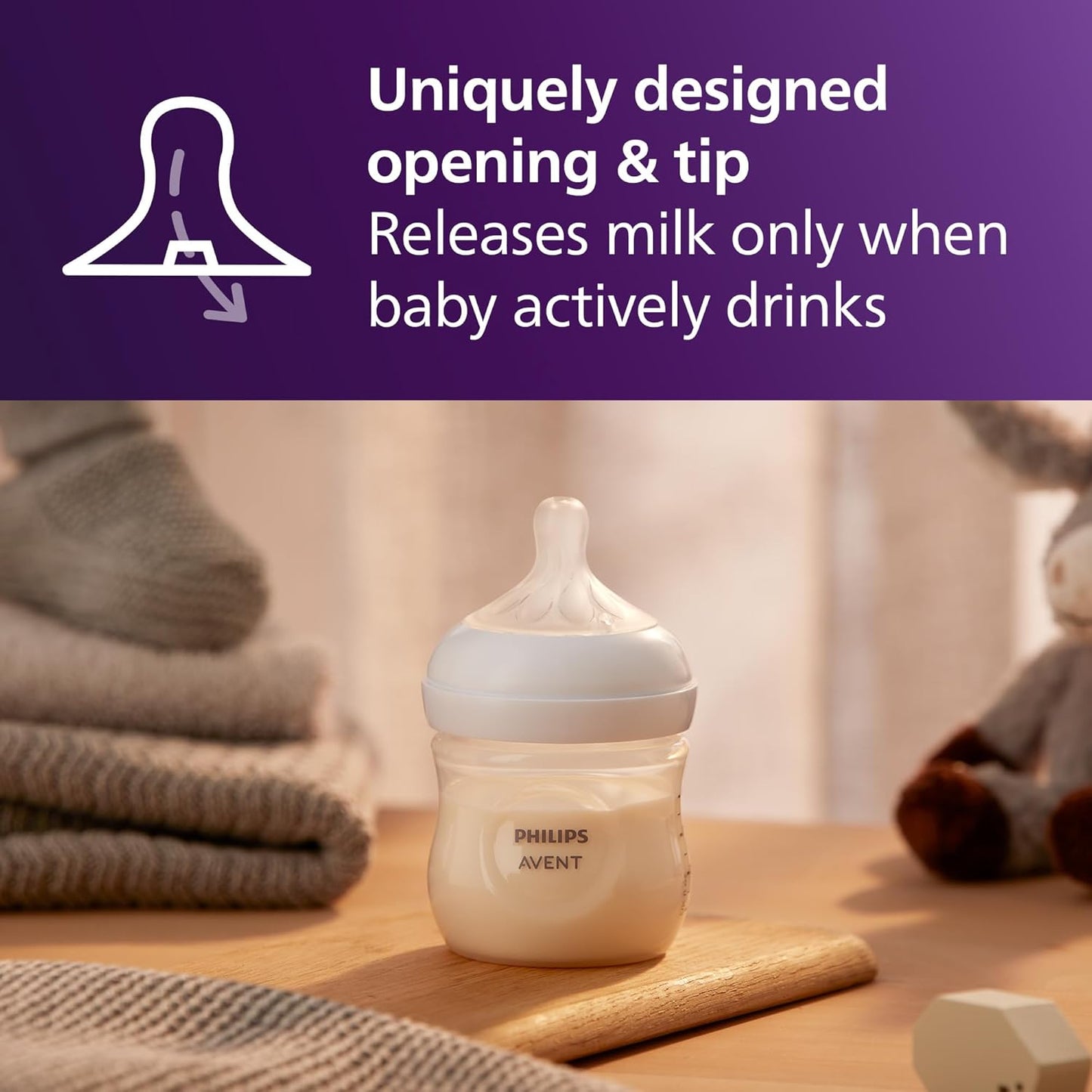 Philips Avent Natural Baby Bottle with Natural Response Nipple (Slow Flow, Flow 2), SCY900/91