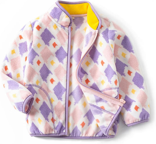 Kids Printed Polar Fleece Jacket Toddler Baby Boys Girls Autumn Winter Warm Sherpa Lining Outerwear Soft Lightweight