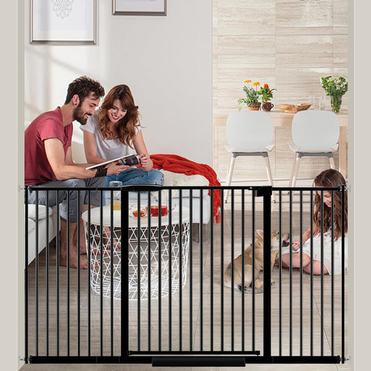Extra Wide Baby Gate 30.11-77.36",Ultra Narrow 1.37" Spacing Dog Gate indoor,Double Lock Auto Close Pet Gate for House,Pressure Mounted Baby Gate Easy Walk Through Pet Gate for Hallway(Black)