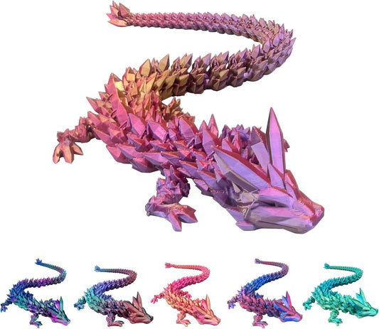 Dragon Eggs with Dragon Inside, 16.5 Inch Large 3D Printed Dragon Egg Articulated Dragon Crystal Dragon Executive Desk Toys Fidget Toy for Autism/ADHD (Red Gold Purple, only Dragon)