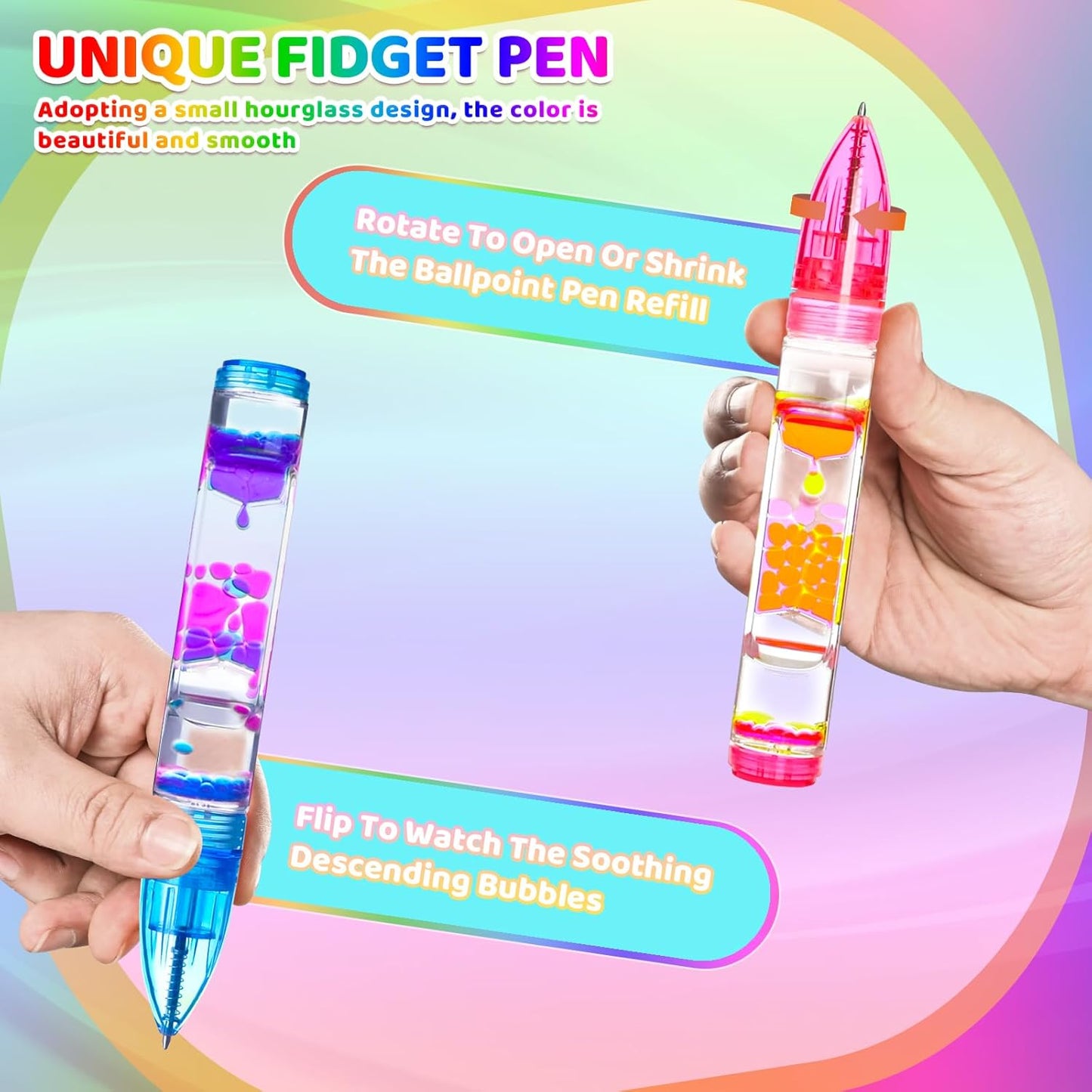 3PCS Liquid Pens Easter Basket Stuffers for Kids, Liquid Motion Bubble Fun Cool Pens Autism ADHD Anxiety Stress Relief Tools Quiet Fidget Sensory Autistic Toys Desk Toys Gift for Boys Girls