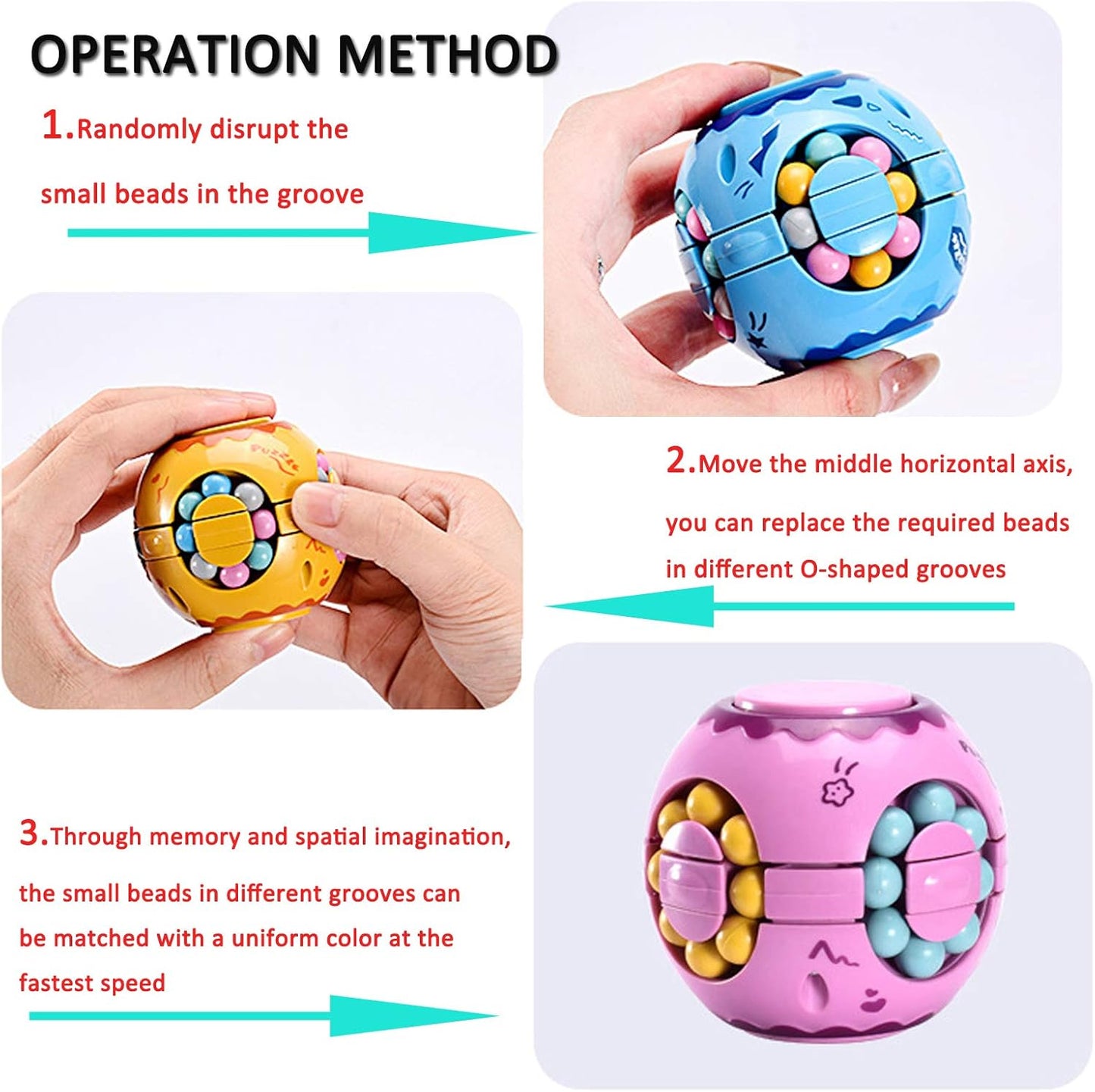 Rotating Magic Bean Cube Spinner Fidget Toy,Stress Relief Fidget Puzzles for Adults Kids,Anxiety Relief Learning & Education Toys,Puzzle Toys for Unisex-Children(Yellow)