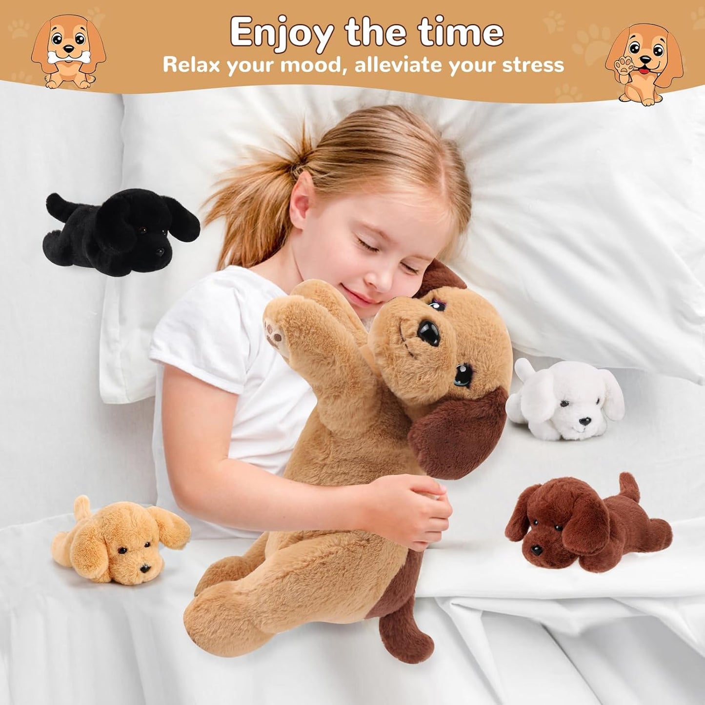 5 Pieces Dog Stuffed Animals with Babies Inside Belly - 1 Mommy Stuffed Dog with 4 Puppy Plush - Stuffed Puppy Plush Toy for Kids Age 3-8, Gifts Ideal for Christmas, Valentine's, Birthday