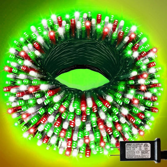 33ft Christmas Decorative Mini Lights, 100 LED Green Wire Fairy Starry String Lights Plug in, 16 Lighting Modes for Outdoor Xmas Tree Wedding Party Decoration (Red/Green/White)