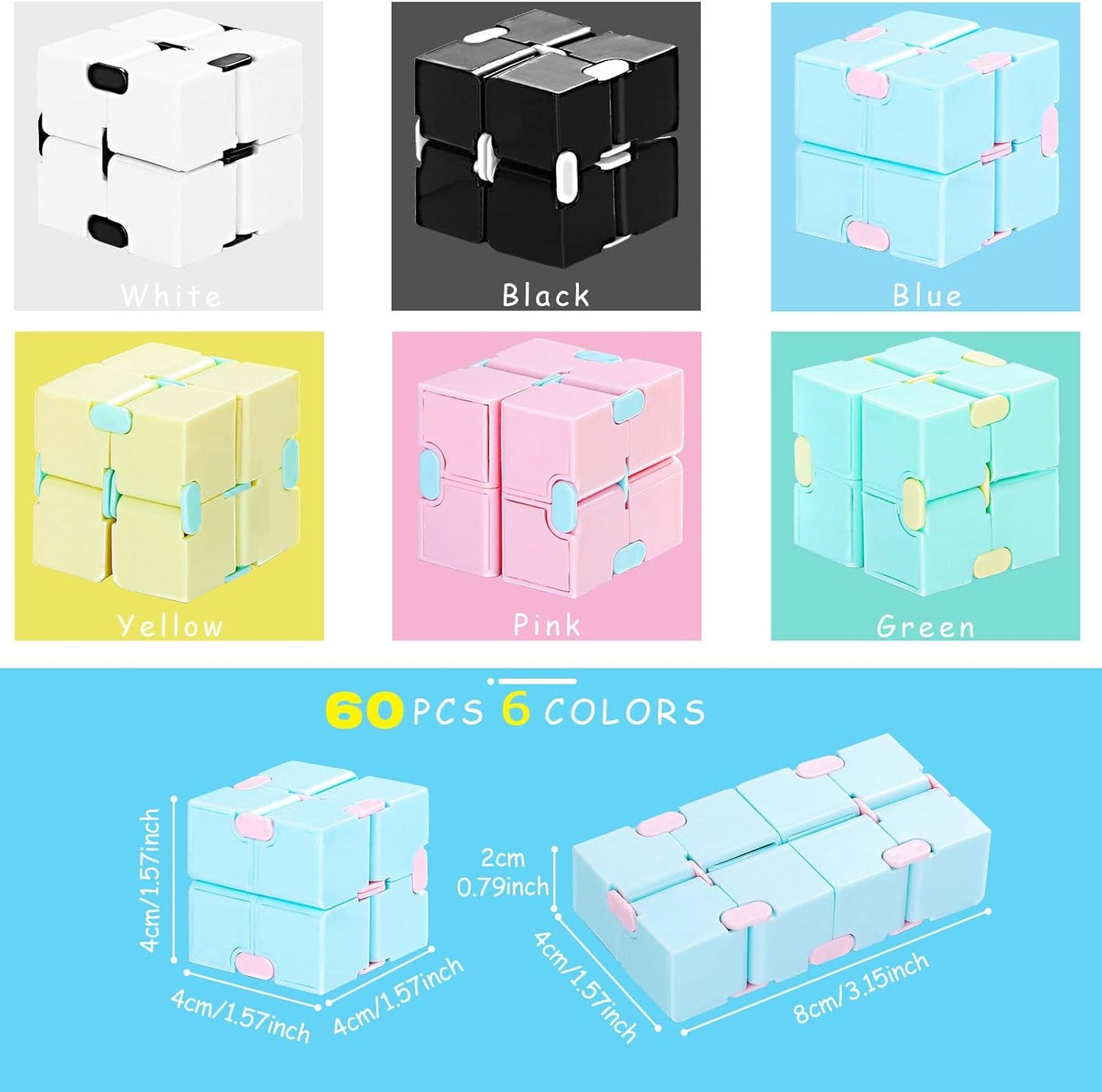 Chivao 60 Pieces Kids Party Favors Cube Toy Sensory Cube Valentine's Day Hand Held Block Sensory Game Cube Gadget Gift for Anxiety Stress Relief Birthday Goodie Bag Stuffers(Macaroon Style)