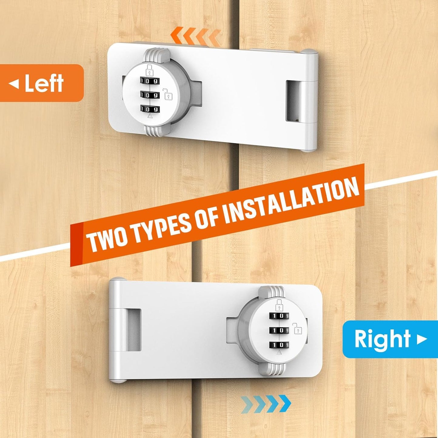 Keyless Cabinet Lock with Combination, Locker Code Lock with 3-Digit Combination, Security Door Lock for Drawers, Lockers, Bifold Doors, Small Doors, Closets, Refrigerators (White-2pcs)