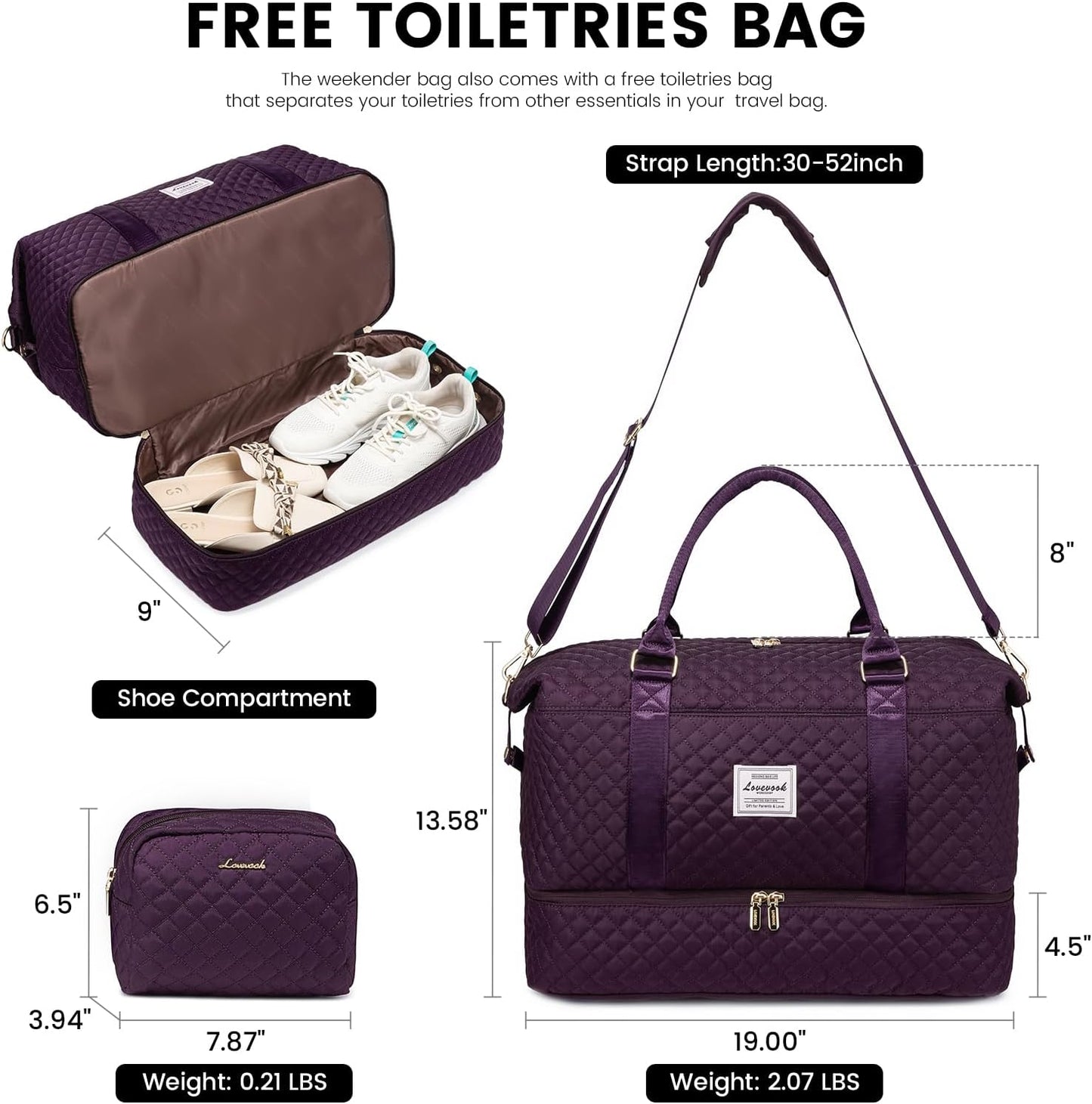 LOVEVOOK Travel Duffle Bag,Weekender Bags for Women with Shoe Compartment，Carry on Overnight Bag with Toiletry Bag,Gym Duffel Bag with Wet Pocket, Hospital Bags for Labor and Delivery