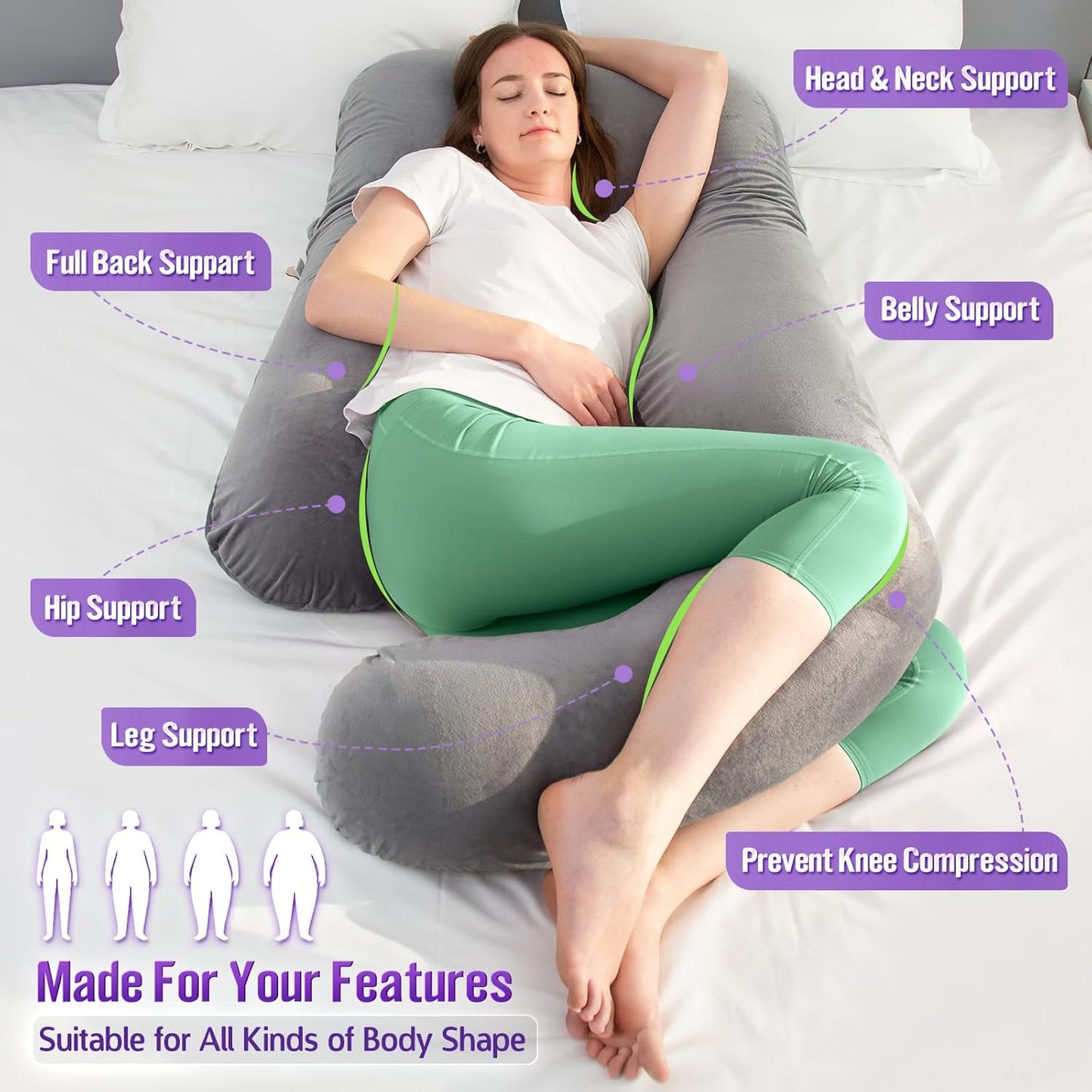 Pregnancy Pillow for Sleeping, Extra Large U Shaped Body Pillow, Maternity Pillow for Pregnant Women with Velvet Cover