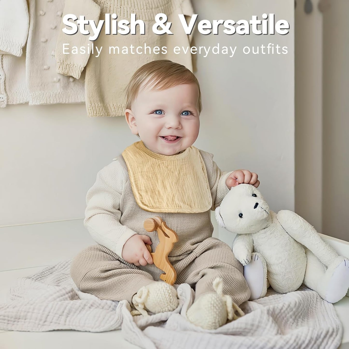 Muslin Baby Bibs for Unisex Boys Girls, Cotton Drool Bibs, Adjustable Newborn Bibs for Drooling and Teething