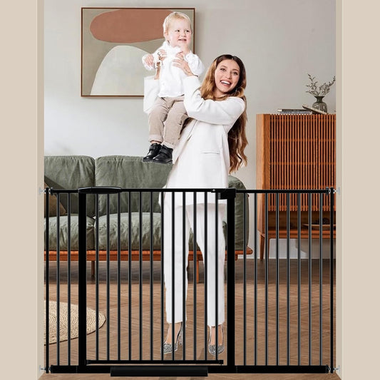 DEARBB Extra Wide Baby Gate Ultra Narrow Spacing 30.11-77.36" Pressure Mounted Double Lock Swing Auto Close Walk Through Metal Safety Pet Gate for Stairs and House Doorway Kitchen