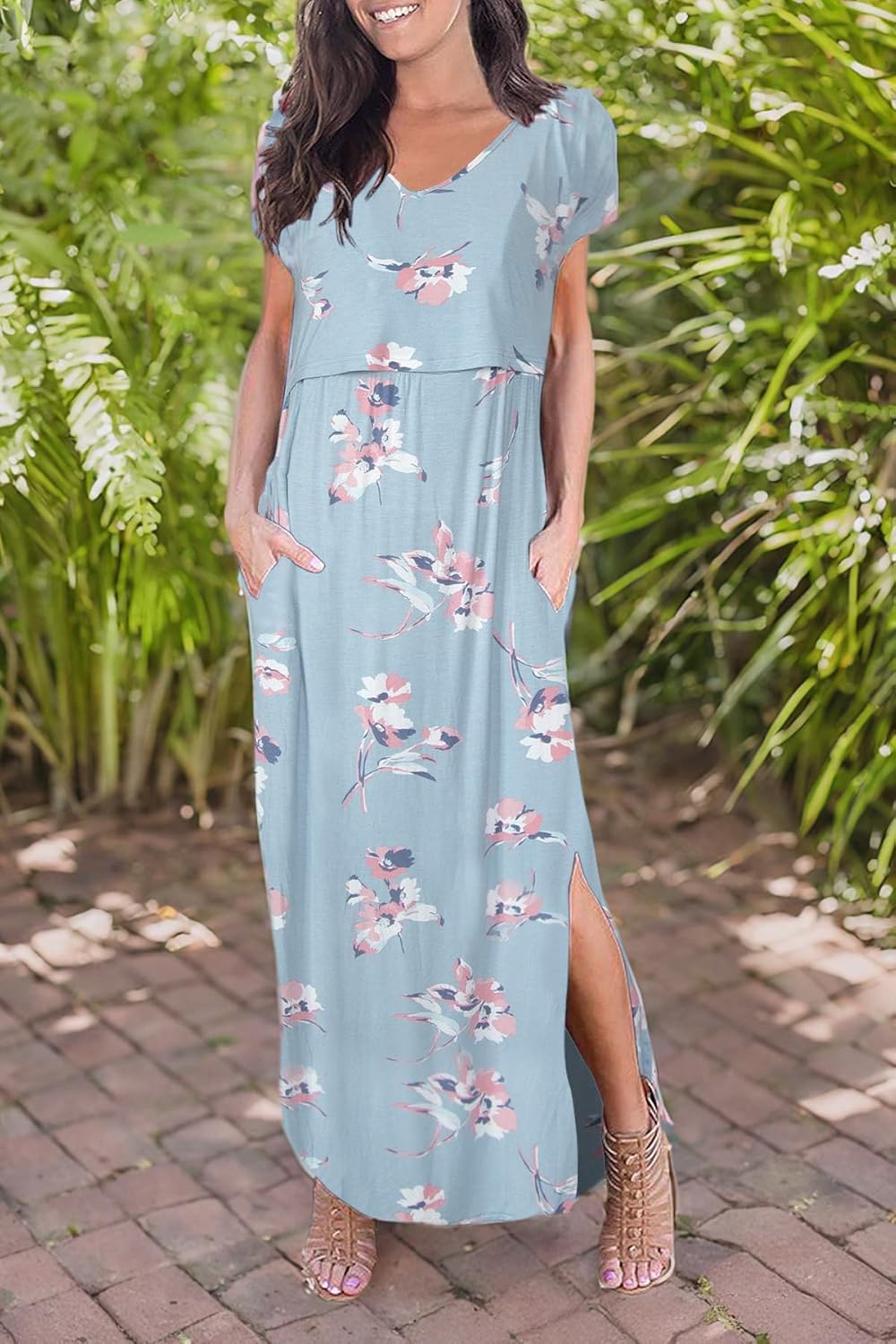 Smallshow Women's Maternity Nursing Dresses Split Long Dress for Breastfeeding