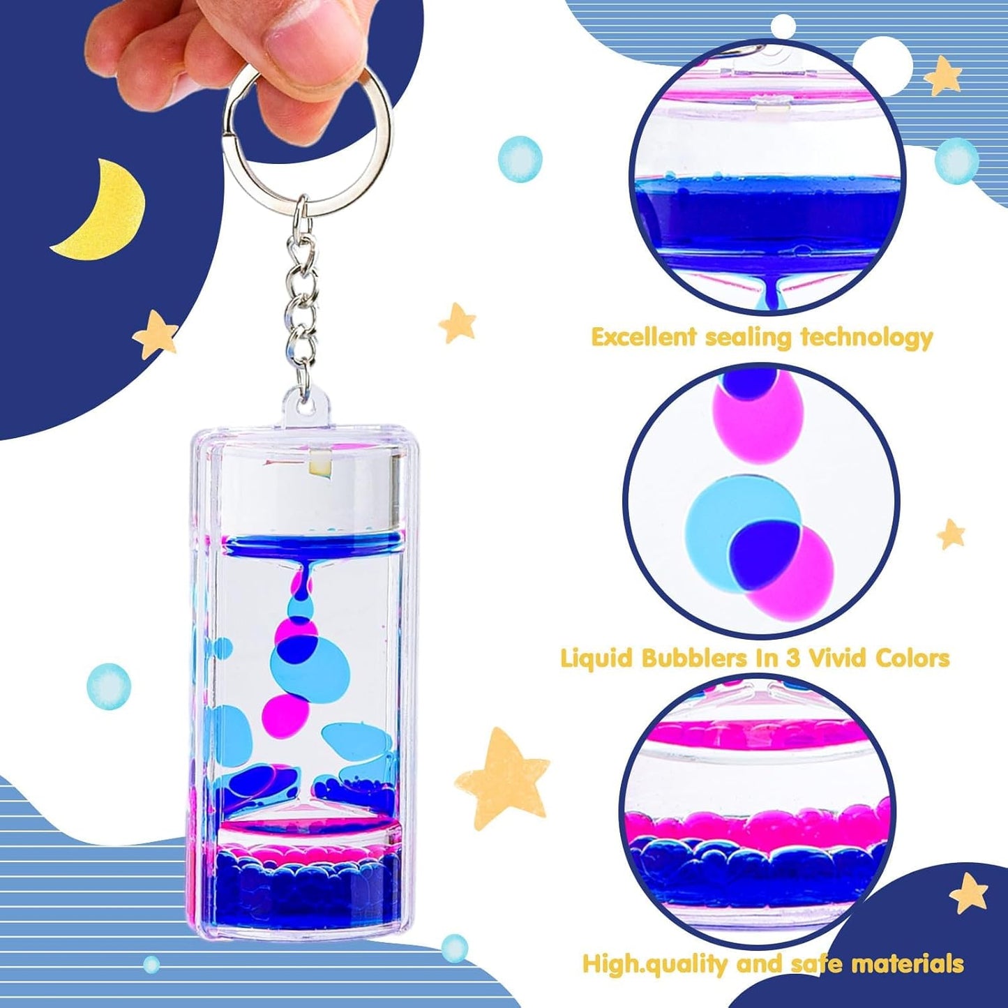 Liquid Motion Timer Key Chain - Sensory Bubbler Toy for Calming Fidget, Stress Relief - Water Bubble Desk Toy for Kids (1Box-8Pcs( Key Chain) Edition)