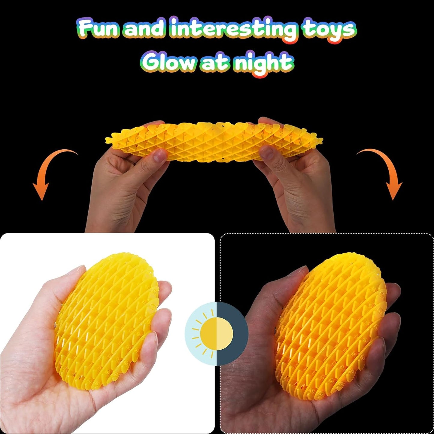 Night Glow Worm Fidget Toy, Funny Pocket Fidget Toy, Stress Relief Toy, Resistance Fidget Toys Sensory Stress Anxiety Relief Toys for Kids Adults (Yellow)