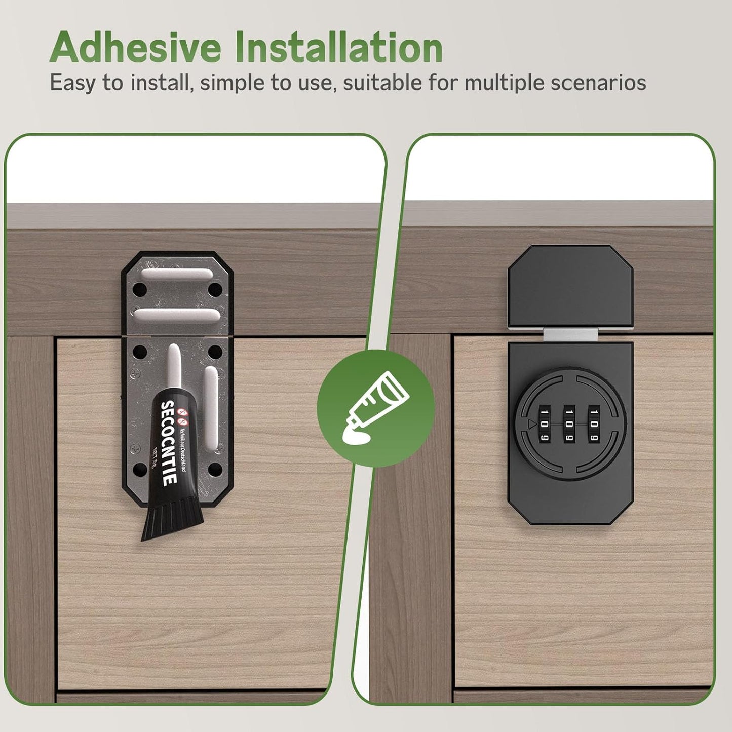 Keyless 3-Digit Combination Lock, Mechanical Stick-on Drawer Latch, Security Adhesive Cabinet Lock for Closet & Barn One-Way Doors (1, Black)