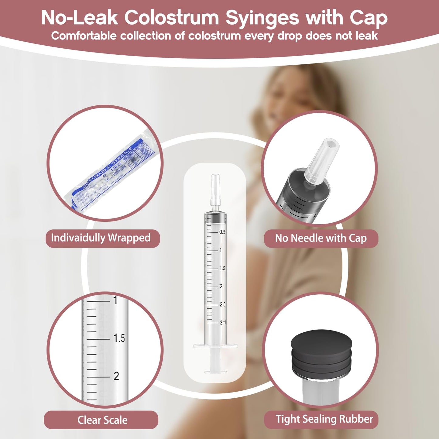 60 Sets 5Ml Colostrum Collector Kit Include 60 5ml No Needle Sterile Syringes with Cap, 4 Measuring Cup, 6 Zip-lock Storage Bags, 60 Labels for Breast Milk Collector