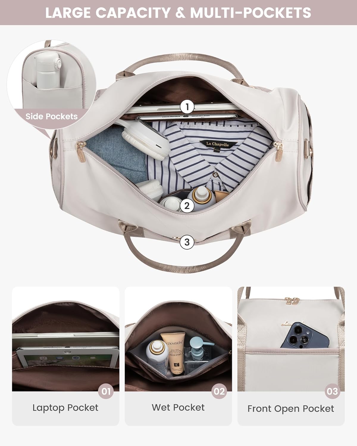 LOVEVOOK Travel Bag,Weekender Bag for Women Travel Duffle Bags with Shoe Compartment,Carry on Overnight with Wet Pocket,Hospital Bags for Labor and Delivery,3 Pcs Set