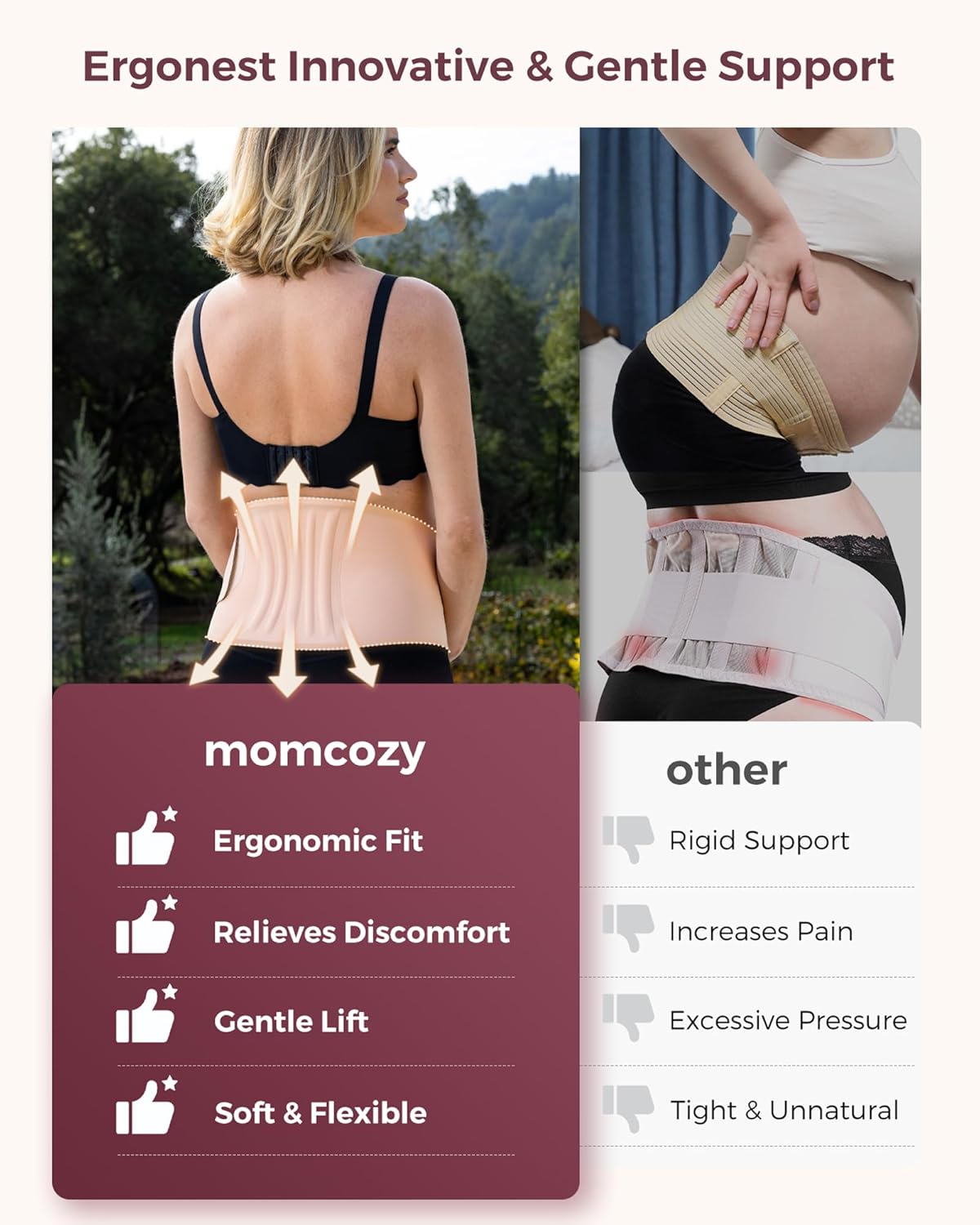 Momcozy Belly Bands for Pregnant Women, One-Piece & Portable Pregnancy Belly Band with Ergonest Back Support & Breathable Fabric – Adjustable Maternity Belt for Small/Round/High-Carrying Belly