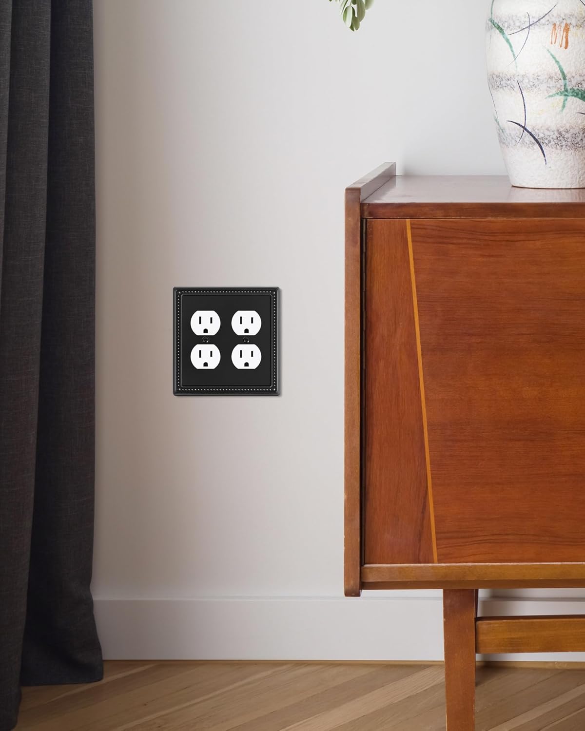 2-Pack Double Duplex Outlet Cover, Metal Switch Plates and Outlet Covers, Black Pearls Decorative Wall Plates for Electrical Outlets, 2 Gang Receptacle Cover, Corrosion Resistant