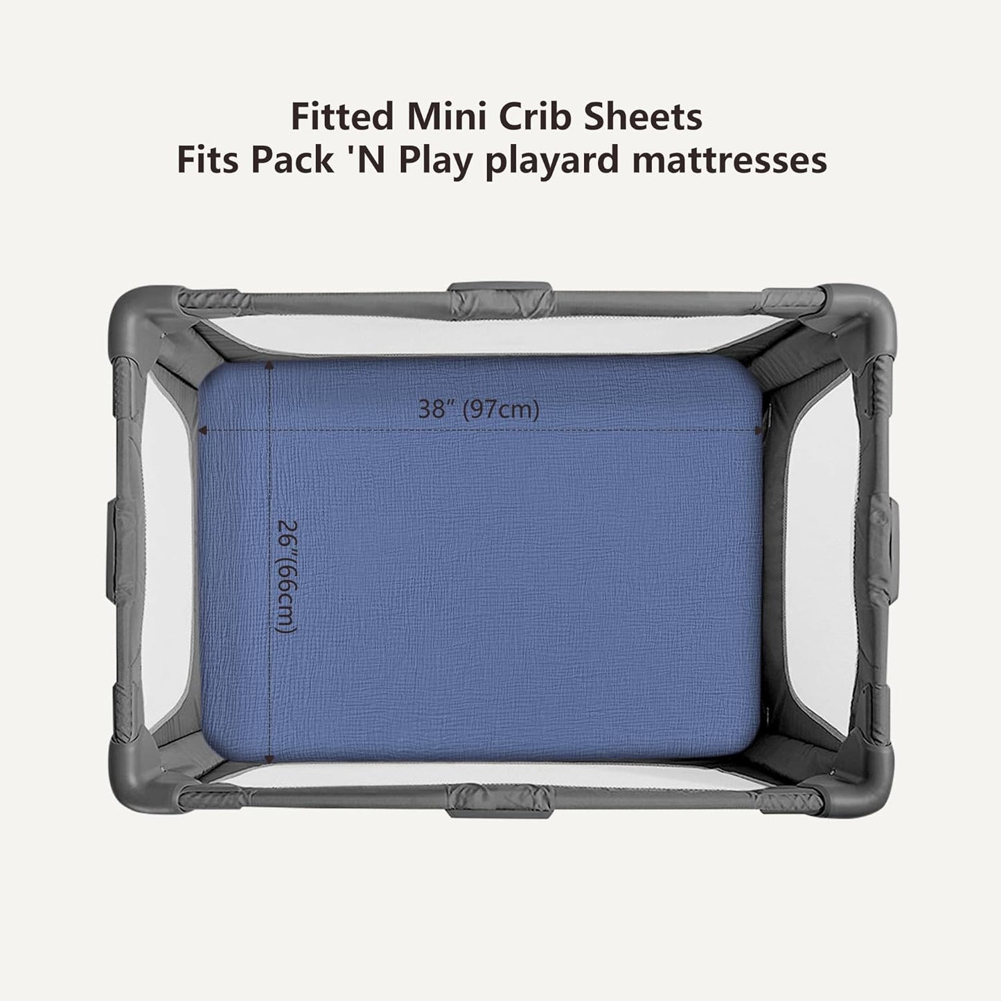 Bearmoss Muslin Mini Crib Sheets for Pack N Play Mattress - 100% Cotton - 38"x24" Soft Breathable Playard Baby Crib Sheets Neutral for Boys Girls - 2 Pack (Blue Crescent)