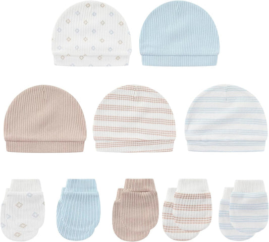 Baby Hat and Mittens Set Cotton Newborn Baby Hats Caps for Boys and Girls, 0-6 Months