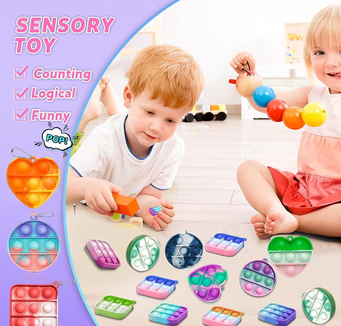 150pcs 2in Random Pop Bubble Fidget Sensory Toys, Pop Toy Bulk for Party Favor, Classroom Student Prizes Easter Basket Goodie Bag Stuffers Christmas Valentine Gift for Kid