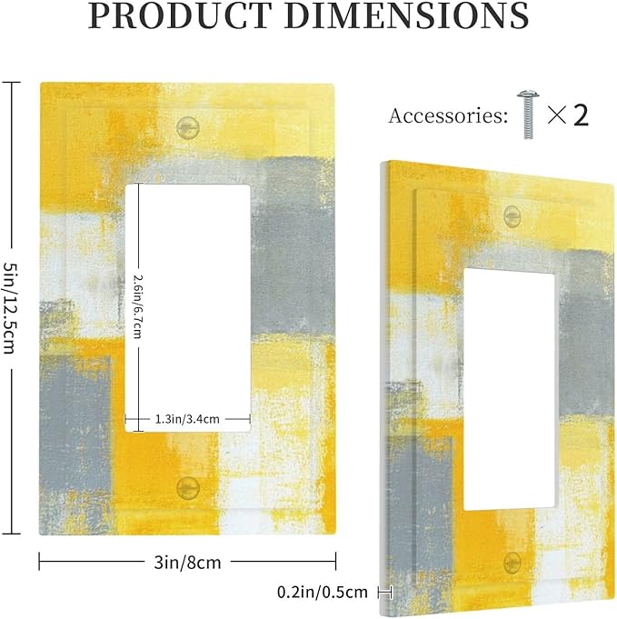 1 Gang Single GFCI/Decorator Rocker Outlet Light Switch Wall Plate Cover Vintage Gray Yellow Grey Ombre Abstract Rust Art Grunge Ink Oil Painting Decorative One Device Electrical Faceplate Dimmer