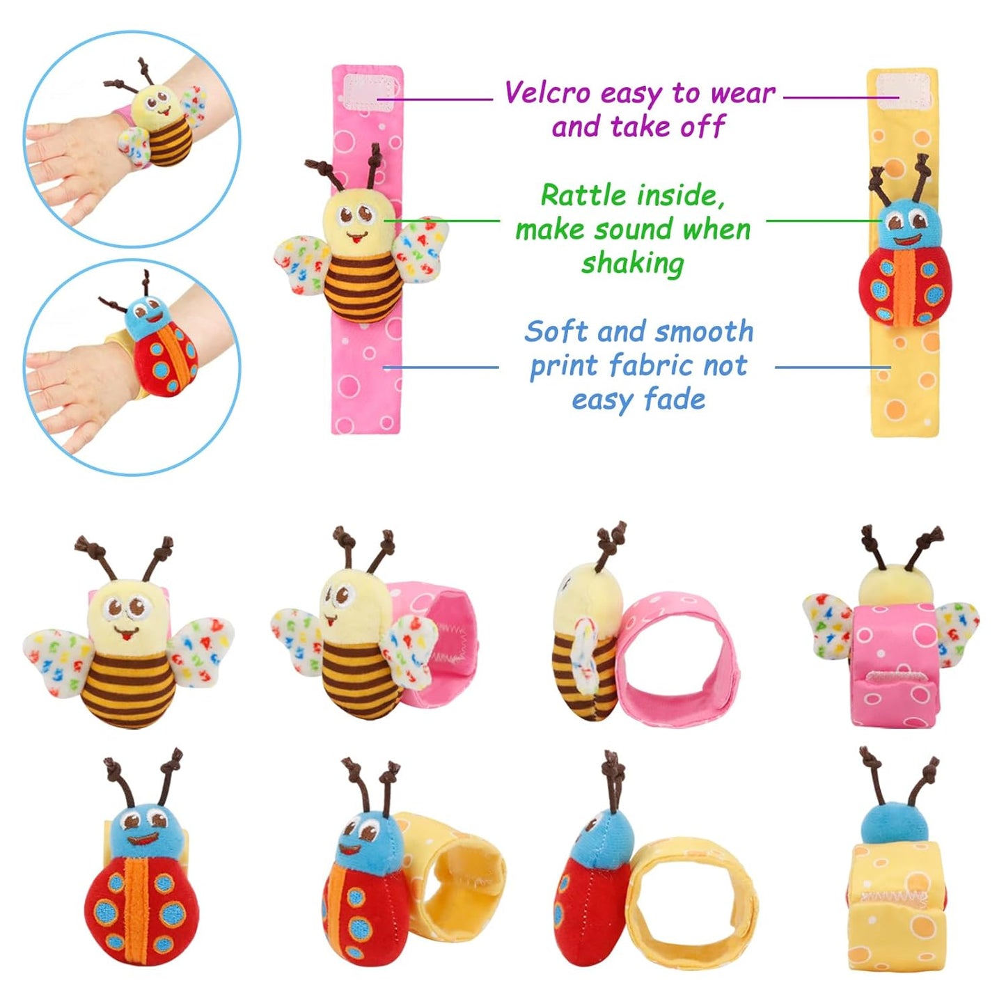 Wrist Rattles Foot Finder Rattle Toy for 0-6 Months Baby, Feet Leg Ankle Socks Arm Hand Bracelet Shaker for 6-12 Months Infant boy & Girl, Gift Set for 0-3 Years Newborn Babies (5 pcs-F)