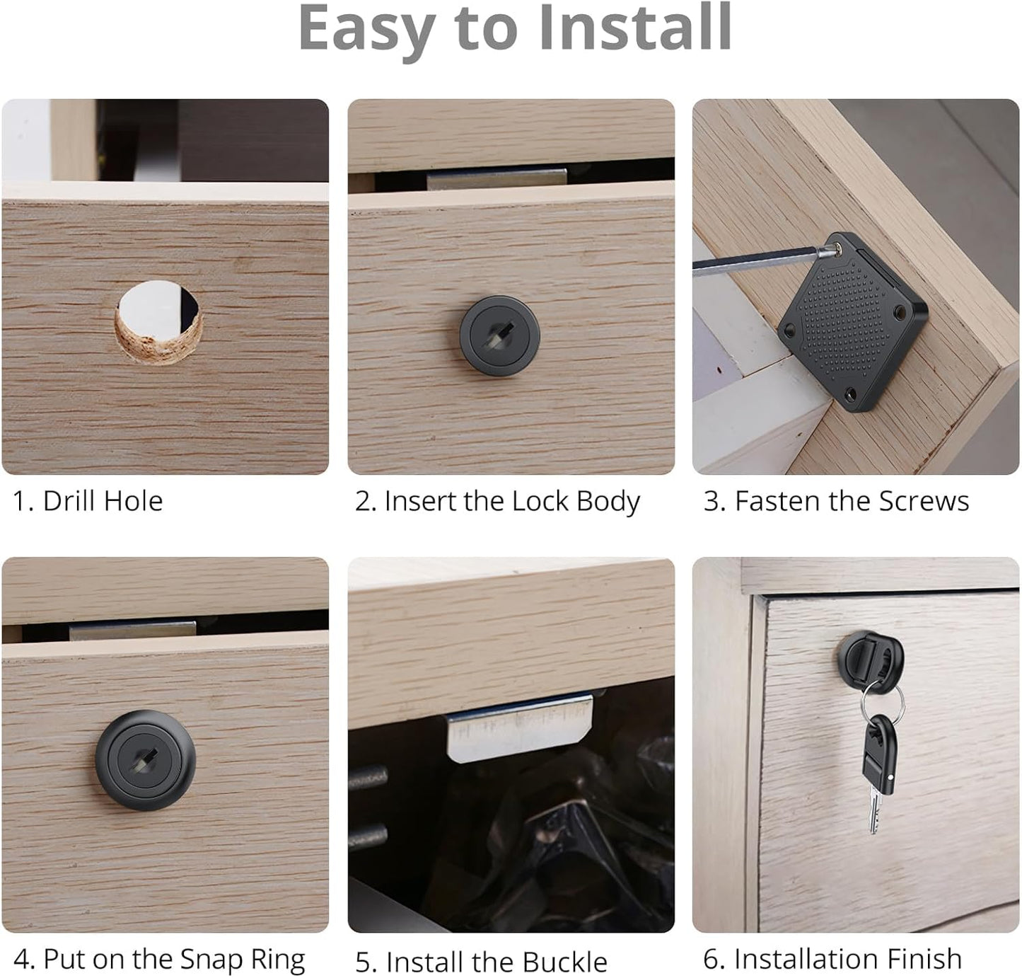 Tanice 4 Pack Furniture Lock Zinc Alloy Cam Security Lock Keyed Alike Cylinder Cupboard Drawer Lock with 8 Keys for Door Cabinet Mailbox Drawer Cupboard Household Office, Black