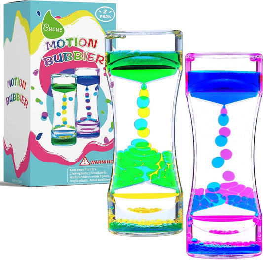Liquid Motion Bubbler Timer, Colorful Liquid Hourglass Sensory Toys with Floating Droplets for Calming, Relaxing and Fun2 Pack Sensory Toys for Kids and Adults