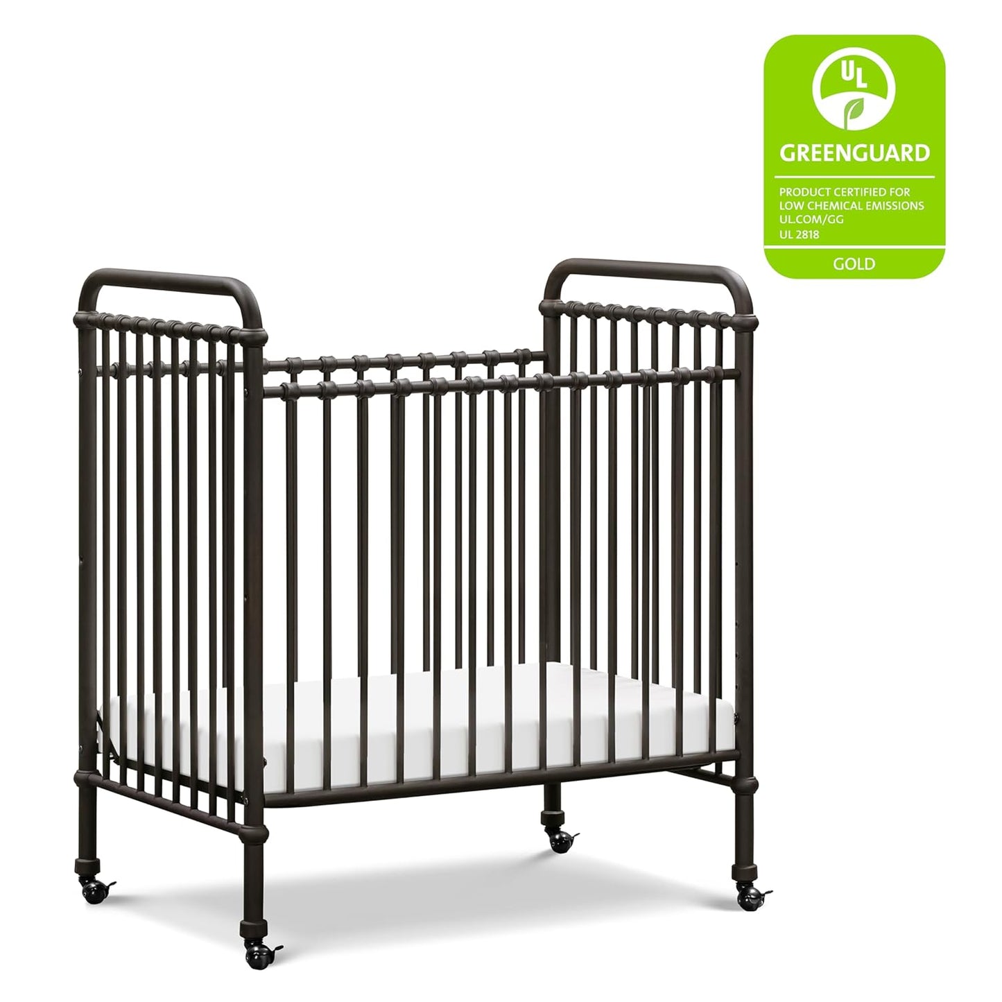 NAMESAKE Abigail 3-in-1 Convertible Mini Metal Crib in Vintage Iron, Greenguard Gold Certified