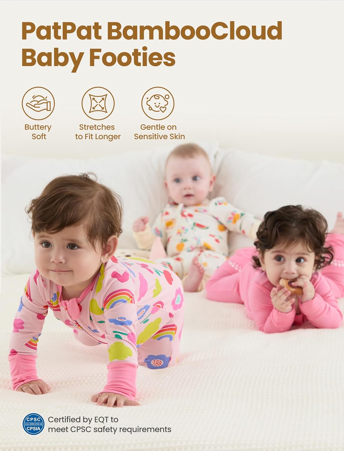 PATPAT Baby Footies Boys Girls - Bamboo Viscose - Zipper & Non-Slip Soles Romper Mitten - Footed & Footless Infant Clothes
