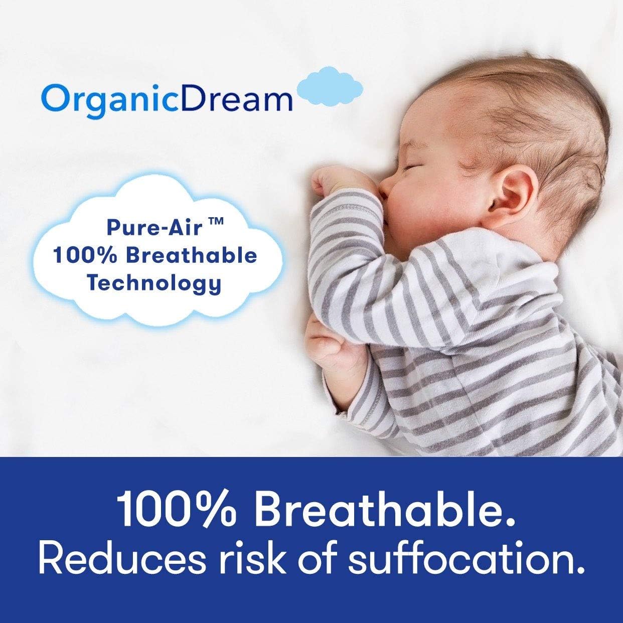 Organic Dream Crib and Toddler Mattress - 100% Breathable Proven to Reduce Suffocation Risk, 100% Washable Cover, Baby + Toddler Bed, GREENGUARD Certified, Hypoallergenic - Deluxe 5"- White