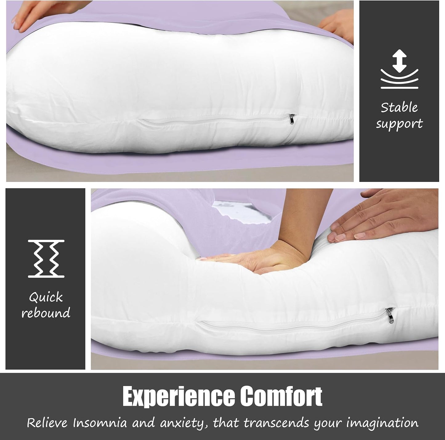HIPHOP PANDA U-Shaped Pregnancy Pillow for Sleeping - Full Body Maternity Support Pillow with Removable Cover - Comfort for Back, HIPS, Legs, Belly - 57 Inch for Pregnant Women, Purple