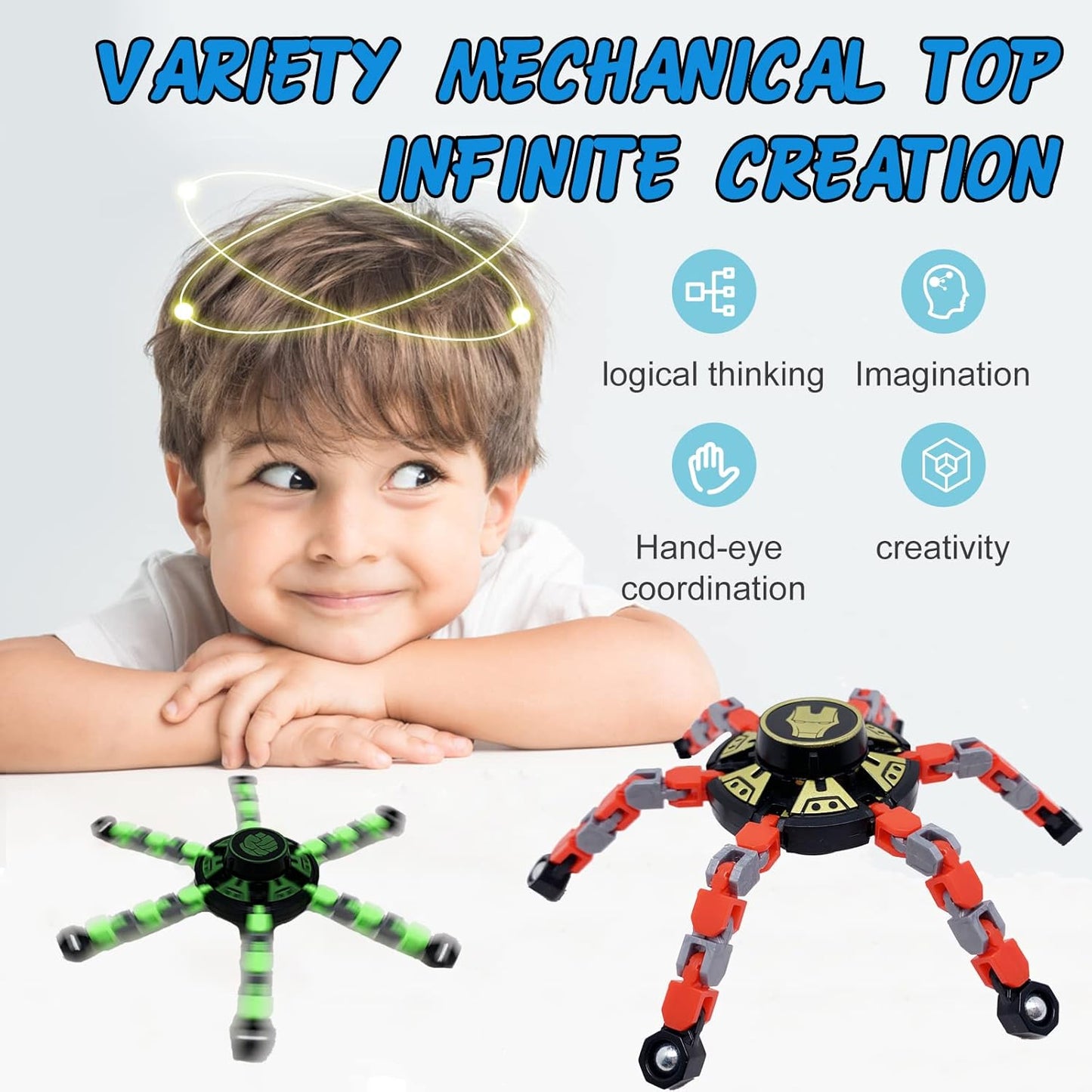 16Pack Fingertip Gyro Toy Mechanical Top DIY Deformation Robot Metal Transformable Spinners Funny Finger Chain Fidget Stress Relief ADD ADHD Astium for Kid Adults
