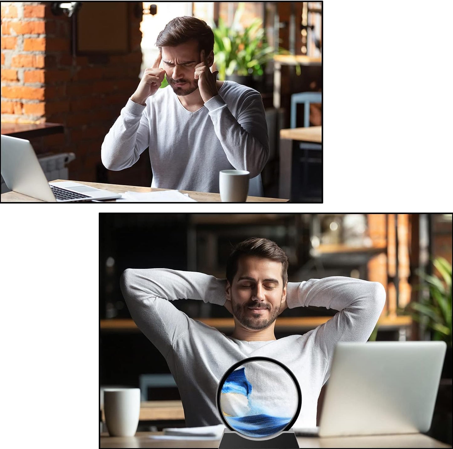 Liquid Motion Sandscape Round Moving Sand Art Sensory Toy Anxiety Fidget ADHD Relaxation Toy Home Office Desktop Decoration (Blue, 7-in)