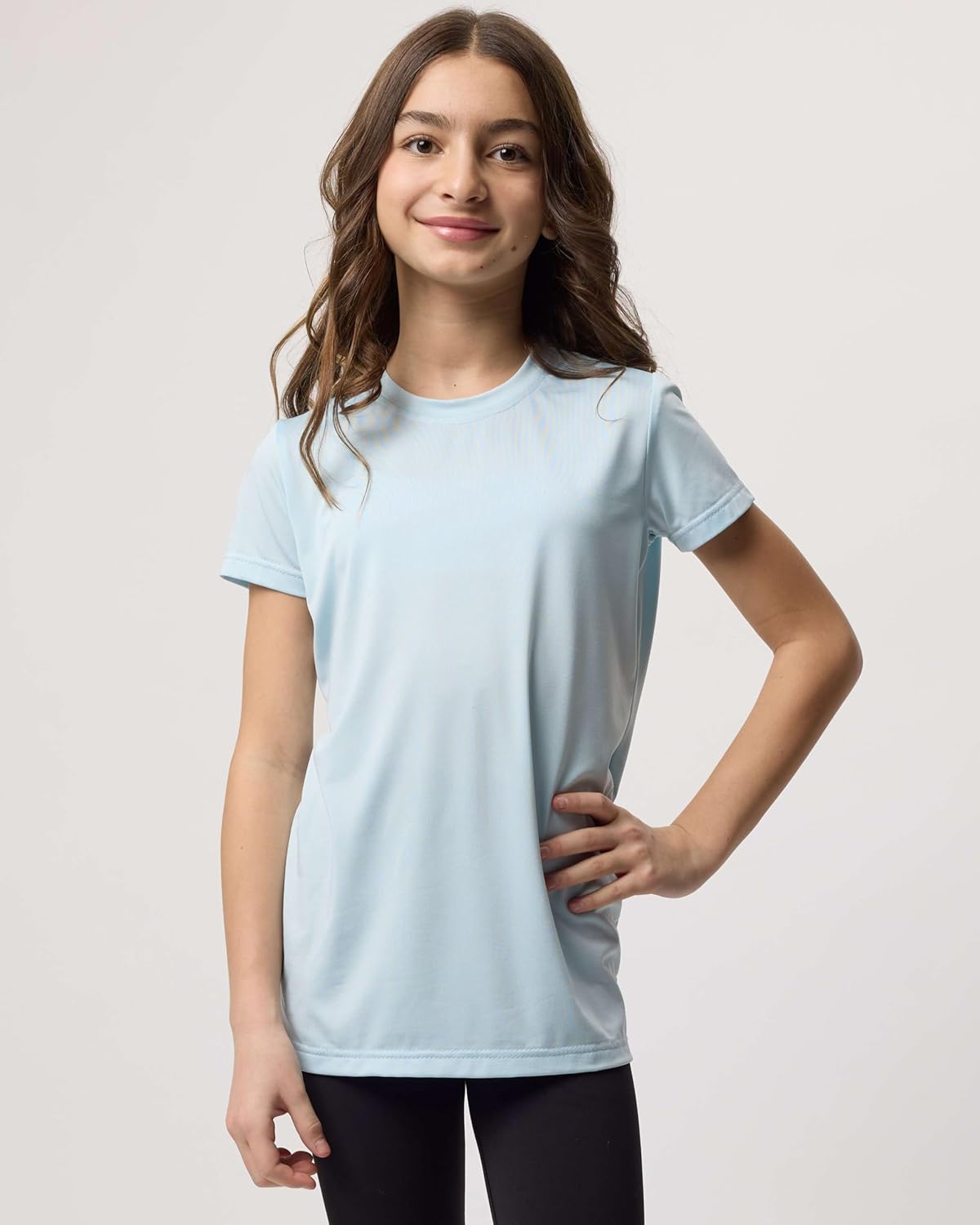 Real Essentials 5 Pack: Girls Short Sleeve Dry-Fit Crew Neck Active Athletic Performance T-Shirt